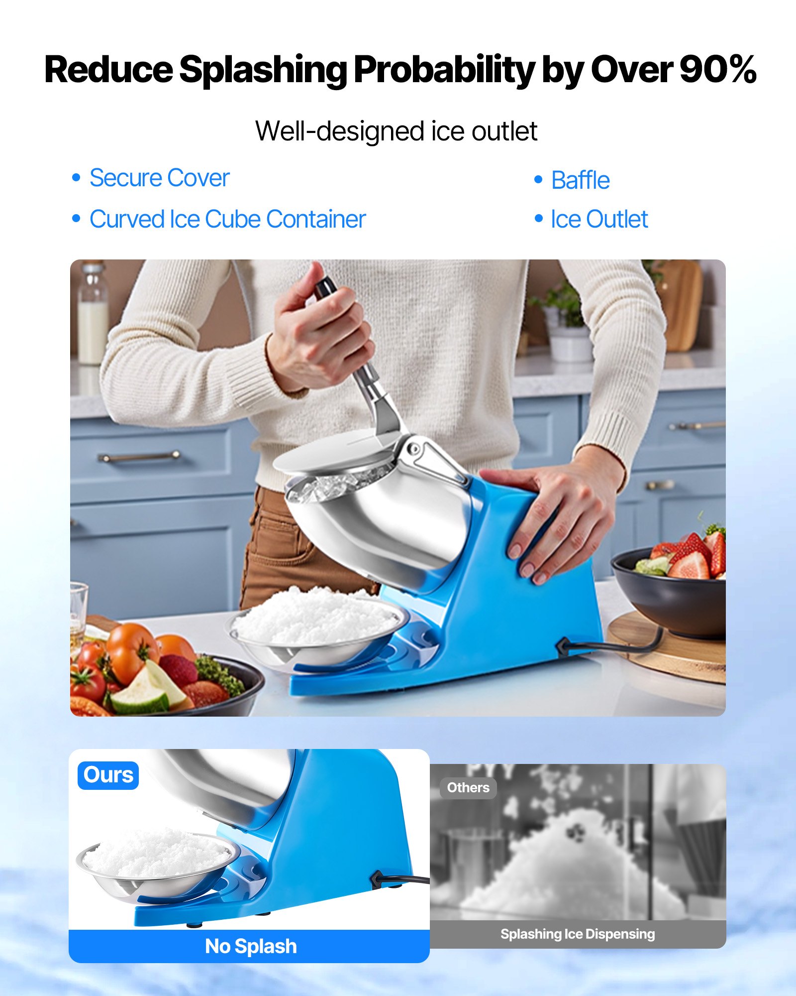 Commercial Ice Crusher 286LBS/H Electric Snow Cone Maker Shaved Ice Blue image 5