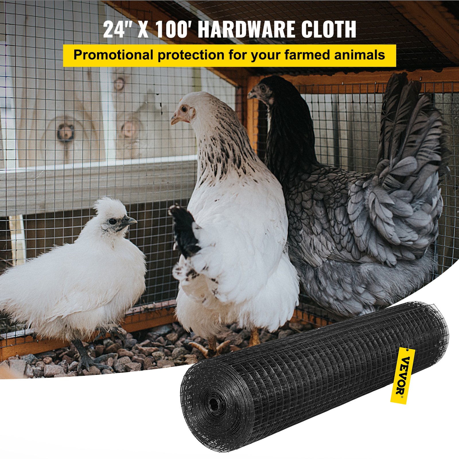Hardware Cloth, 24' X 100' & 1'x1' Mesh Size, Galvanized Steel Vinyl Coated 16 Gauge Chicken Wire Fencing W'A… - 2
