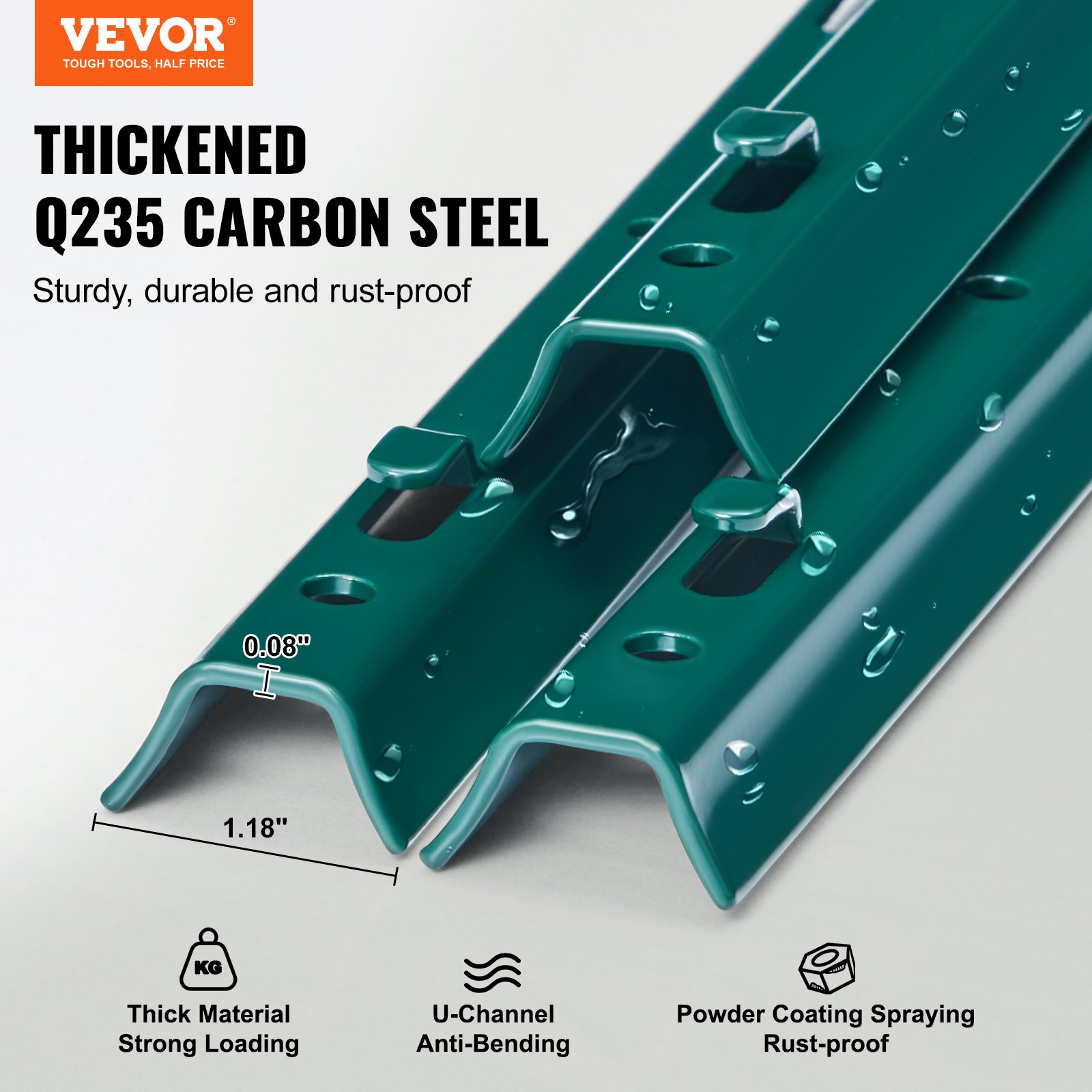 3 Feet Fence Post 10 Pack T-Post Heavy Duty Metal Fence Posts Green - 2