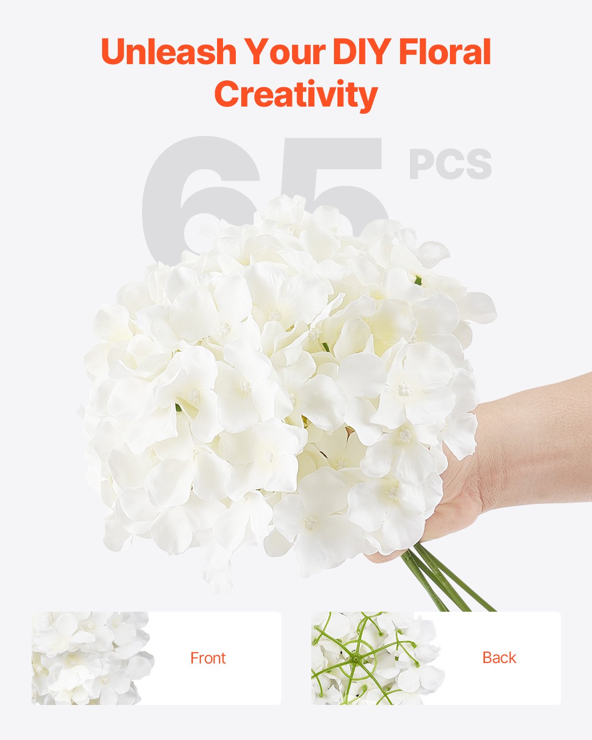 65 Pcs Artificial Silk Hydrangea Flowers 9.8 In Bouquet Arrangement White image 4