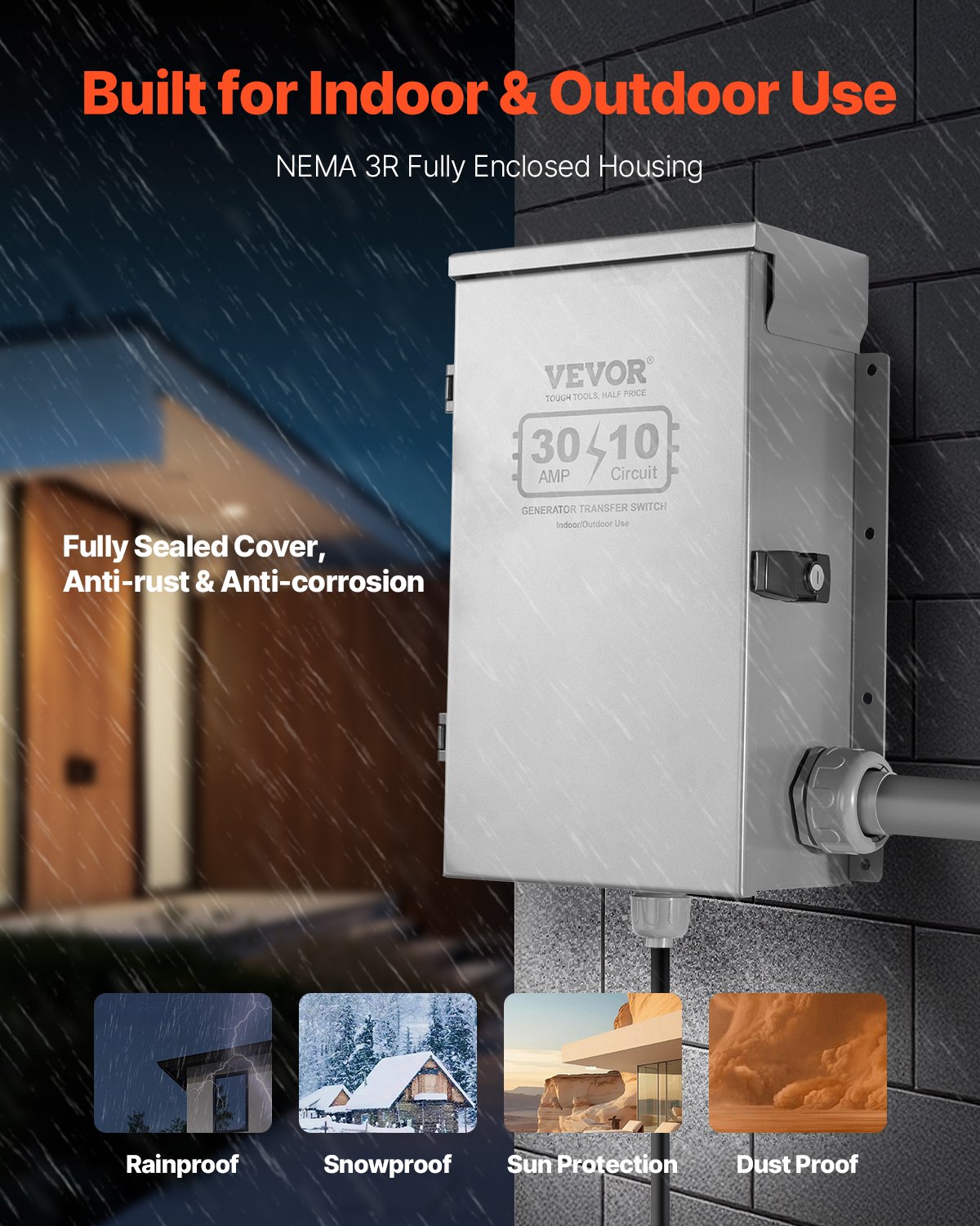 Manual Transfer Switch 30A Generator Transfer Switch Kit NEMA 3R 7500W 120/240V