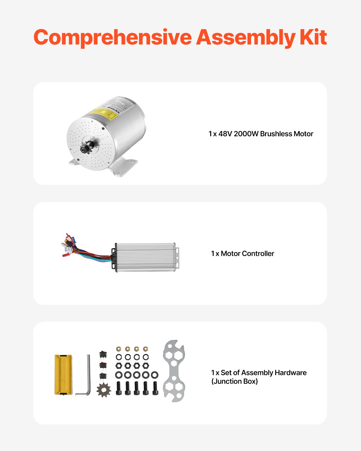 2000W Electric Brushless DC Motor Kit 48V 4300rpm Motor With Upgraded Controller