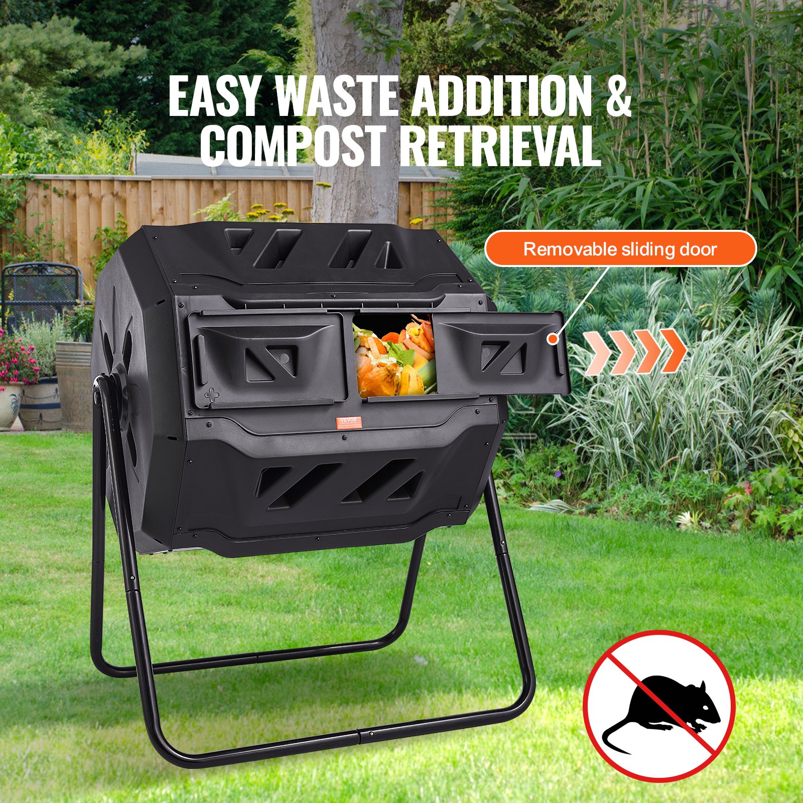 Compost Bin, 43-Gal Dual Chamber Composting Tumbler, Large Tumbling Rotating Composter With 2 Sliding Doors And Steel Frame, BPA Free Composter Bin Tumbler For Garden, Kitchen, Yard, Outdoor image 3