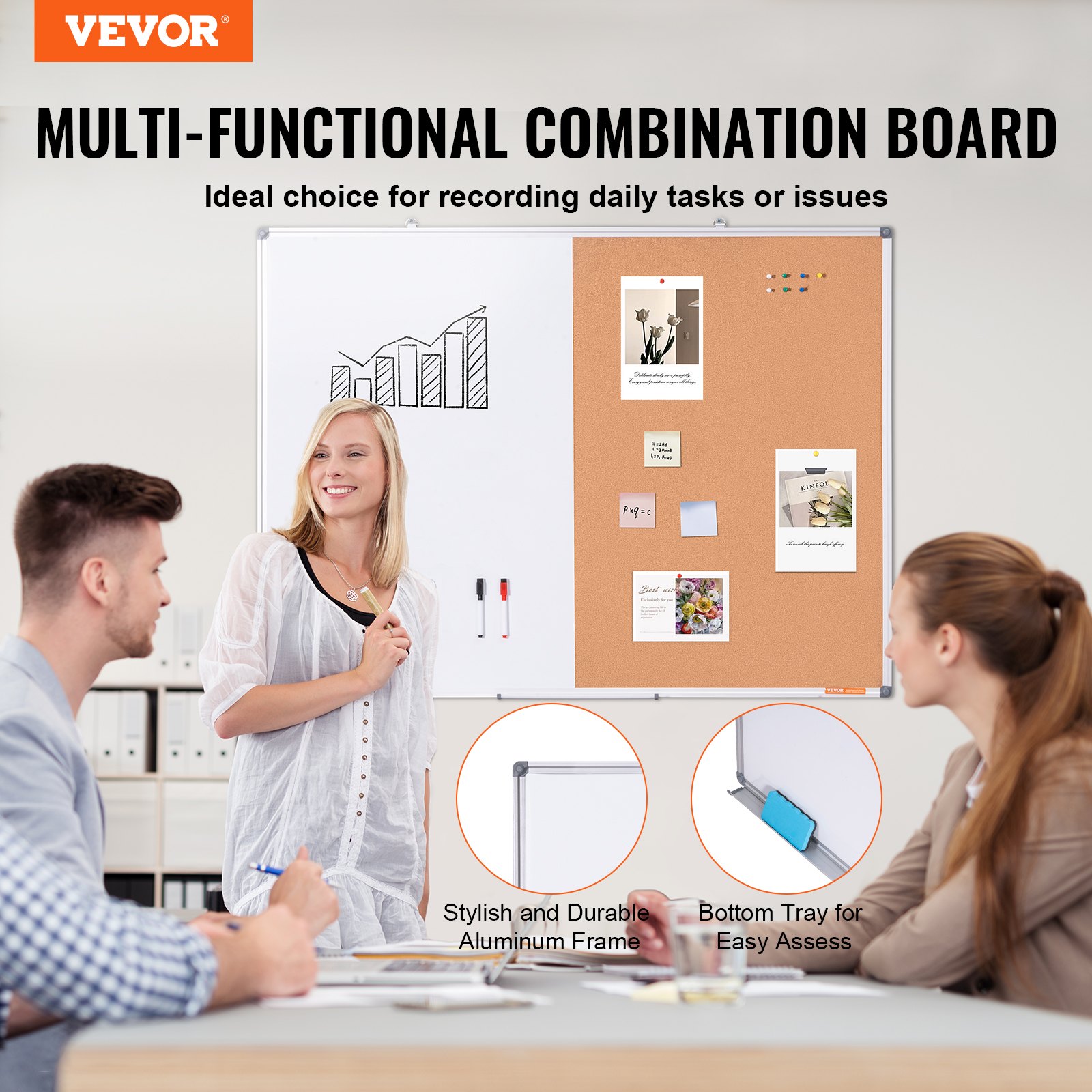 48'x 36' Whiteboard & Cork Board Combo With Aluminum Frame – 2-in-1 Magnetic Dry Erase Bulletin Board For Wall Mount – Ideal For School, Home, Office_voghion.com