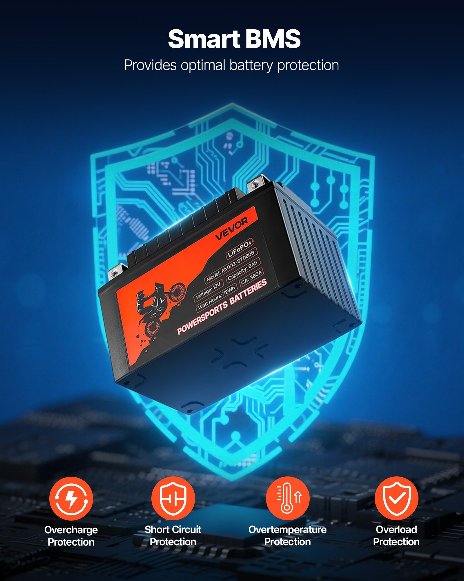 Motorcycle Battery 12V 6Ah YTX12-BS High Performance Powersports Battery