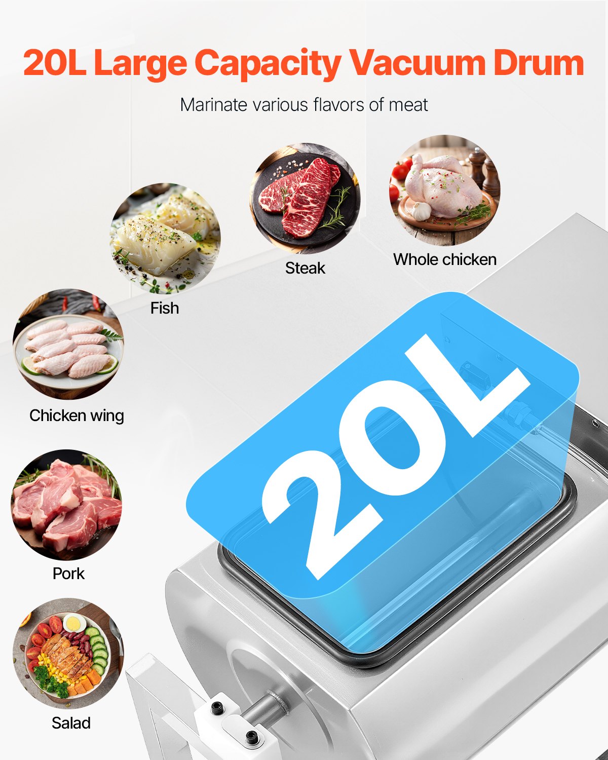Vacuum Meat Tumbler Marinator Machine 20L for Chicken Steak Fish — photo 5