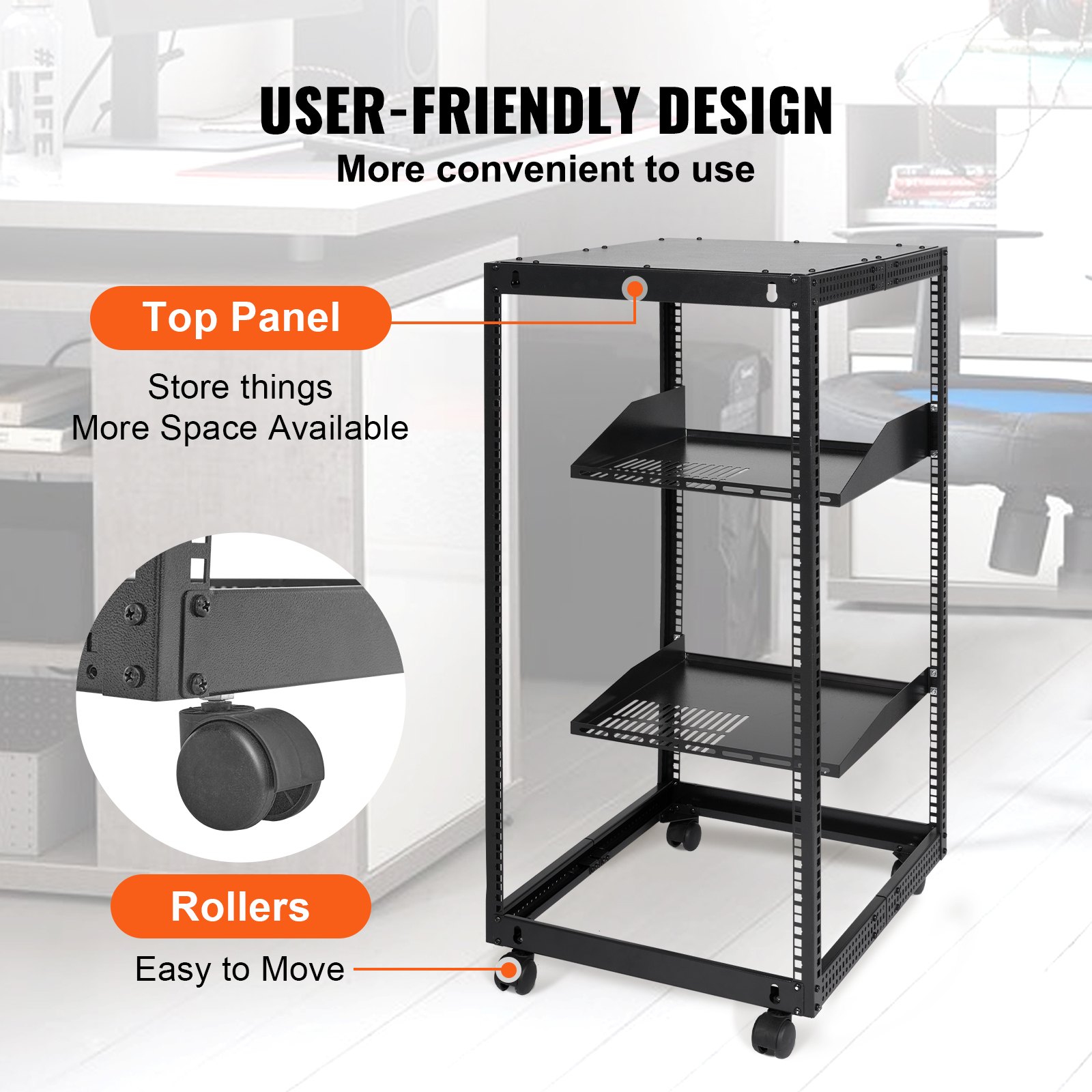 20U Open Frame Server Rack, 15”-40” Adjustable Depth, Free Standing Or Wall Mount Network Server Rack, 4 Post AV Rack With Casters, Holds All Your Networking IT Equipment AV Gear Router Modem