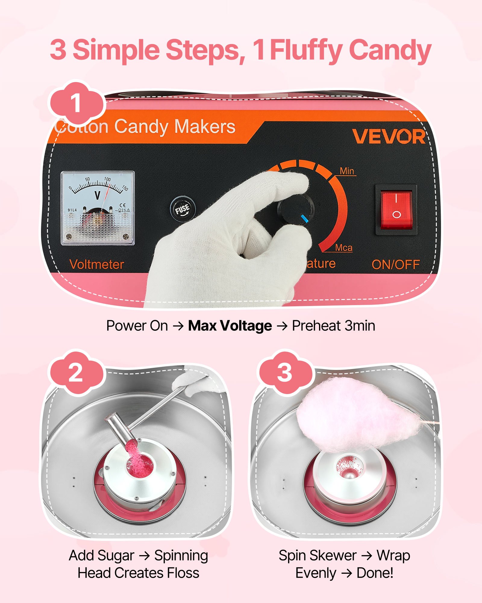 Commercial Cotton Candy Machine Electric Sugar Floss Maker Stainless Steel Pink — foto 5