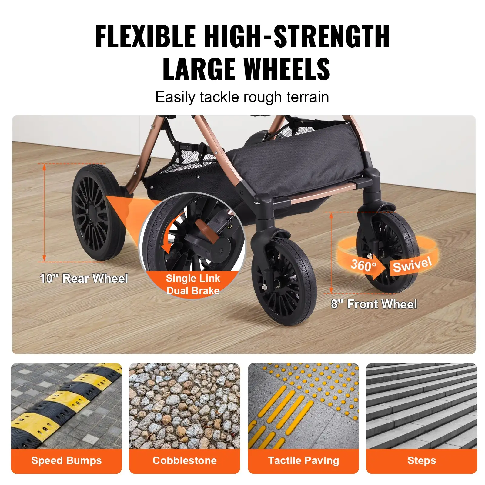 Pet Stroller, 4 Wheels Dog Stroller Rotate With Brakes, 66 Lbs Weight Capacity, Puppy Stroller With Detachable Carrier, Storage Basket And Pet Pad, For Small To