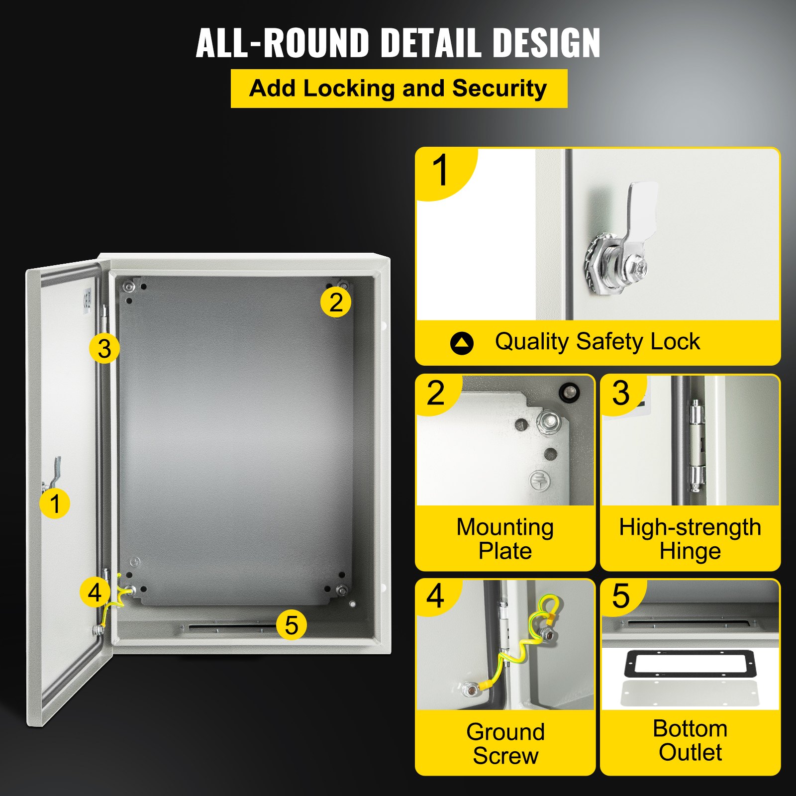 NEMA Steel Enclosure, 16 X 12 X 8” NEMA 4X Steel Electrical Box, IP66 Waterproof & Dustproof, Outdoor/Indoor Electrical Junction Box, With Mounting Plate