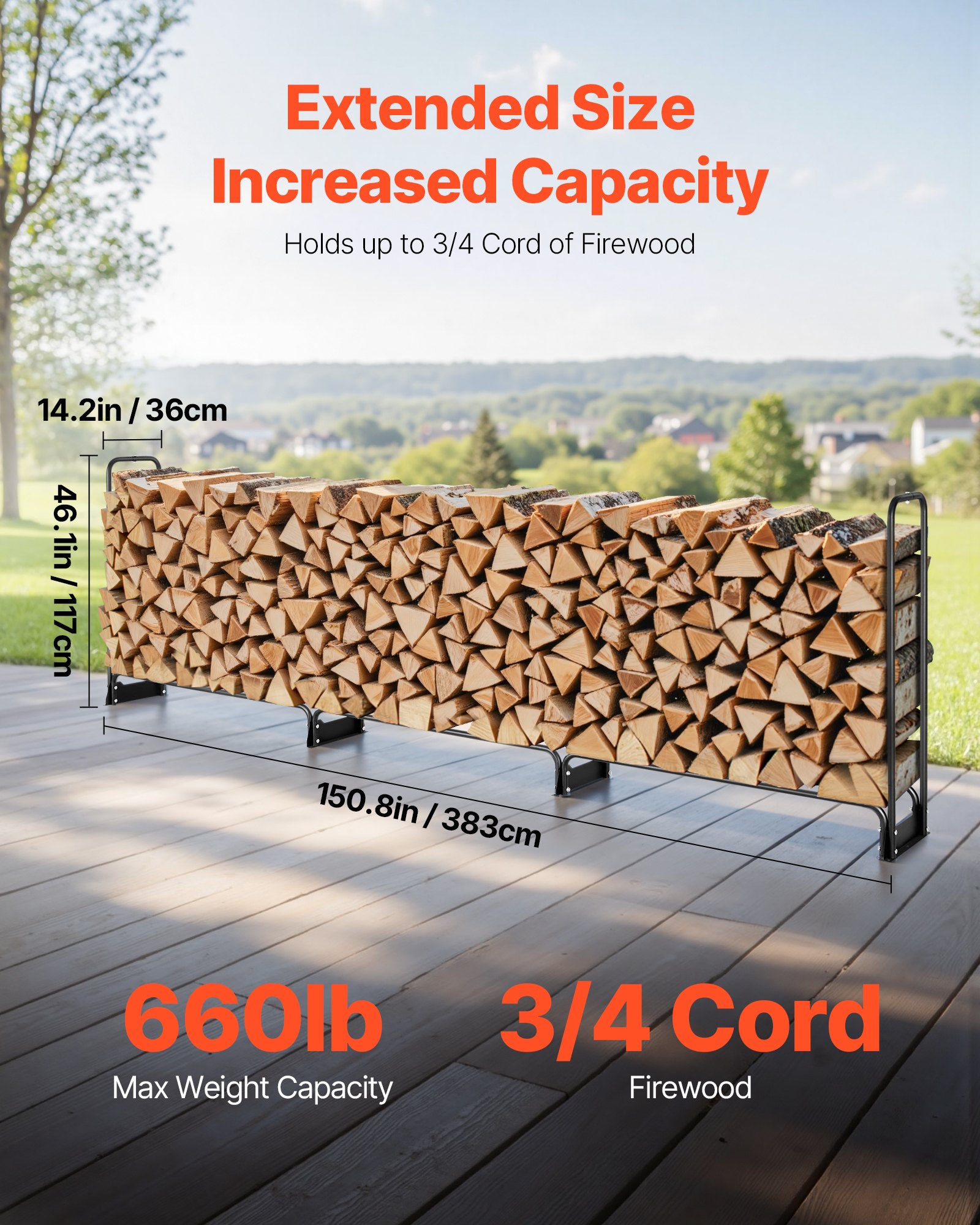 12.7FT Outdoor Firewood Rack With Cover, ,Heavy Duty Firewood Holder & 600D Oxford Waterproof Cover For Fireplace,… - 3