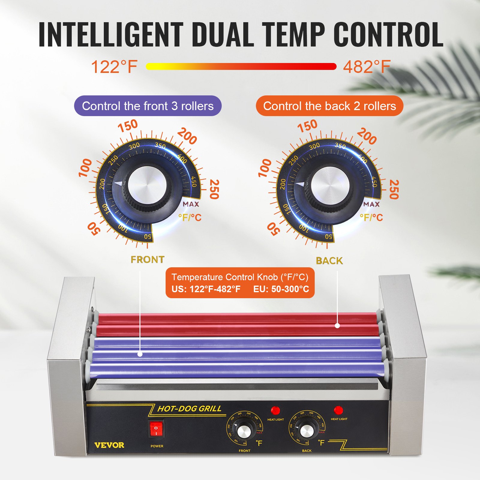 Hot Dog Roller 5 Rollers 12 Hot Dogs Capacity, 750W Stainless Sausage Grill Cooker Machine With Dual Temp Control… - 3
