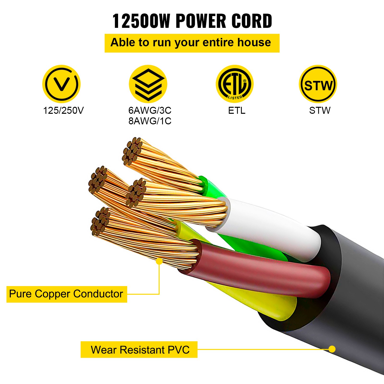 36Ft 50 Amp RV Extension Cord Durable Premium Power Cord RV 26.5mm Wire Diameter Extension Cord Copper Wire RV Cord Power Supply Cable For Trailer Motorhome Camper With Handles