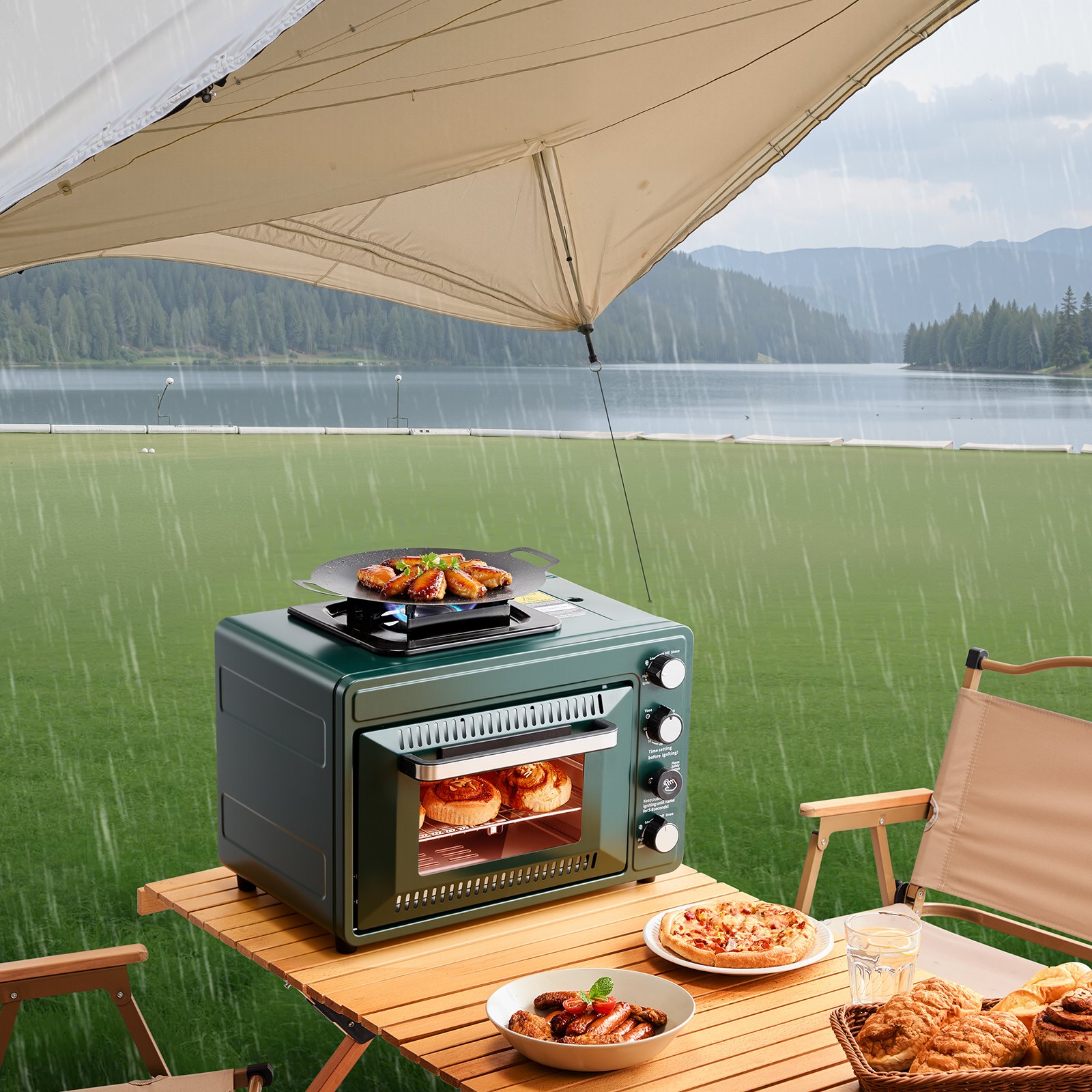 Luxury Outdoor Camping Stove Oven Combo Adjustable Fire