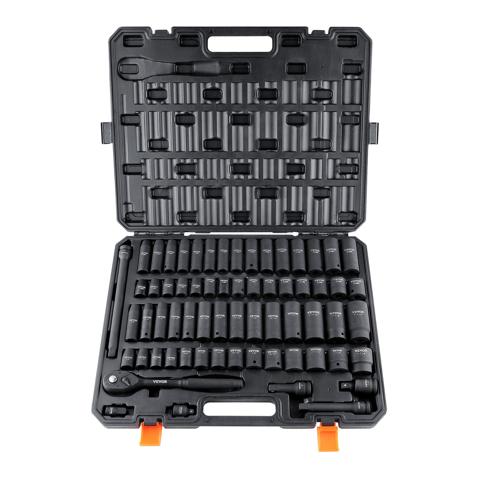 1/2" Drive Impact Socket Set, 65 Piece Socket Set SAE 3/8" To 1-1/4" And Metric 10-24mm, 6 Point Cr-V Alloy Steel For Auto Repair, Rugged Construction, Easy-to-Read Size Markings, Storage Case - Image 1