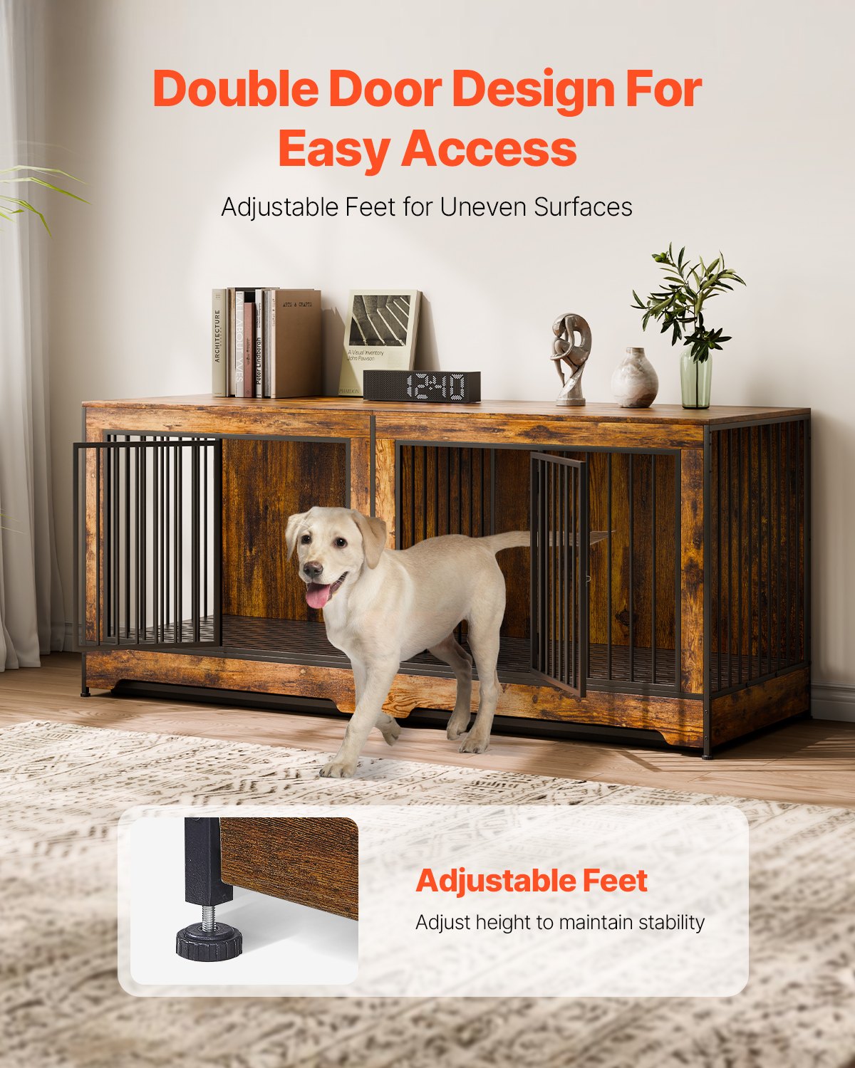 Dog Crate Furniture 75 in Indoor Wooden Dog Kennel with Divider — photo 5
