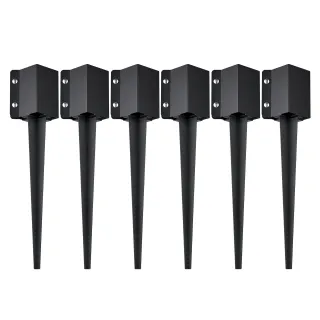 Fence Post Anchor Ground Spike, 6 Pack 24 X 4 X 4 Inches Outer Diameter (Inner Diameter 3.5 X3.5 Inches), Metal Black Powder Coated Post Stake Ground, For Mailbox Deck Garden Raili