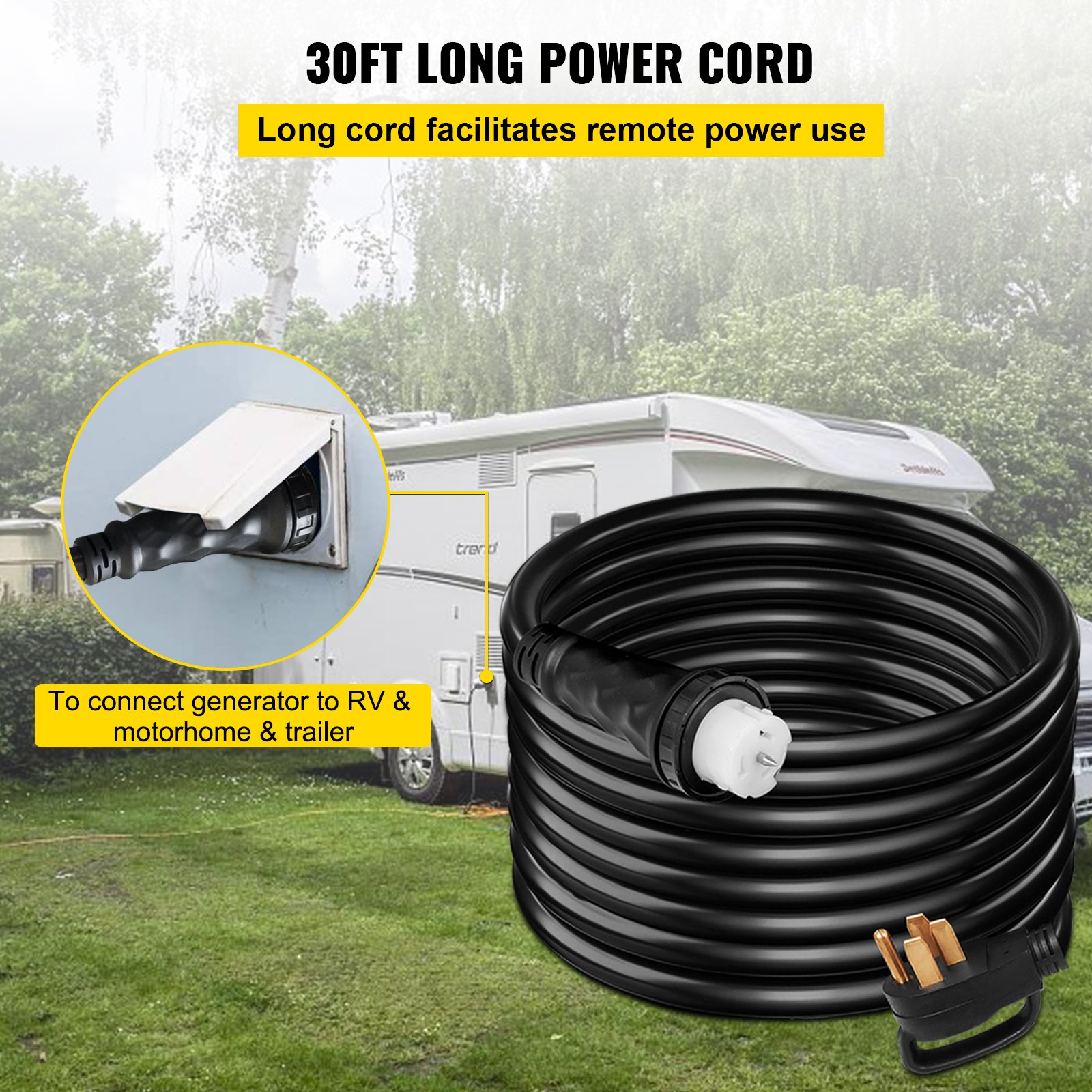 30Ft 50 Amp Generator Extension Cord STW 6/3 + 8/1 Generator Cord 125V 250V Generator Power Cord N14-50P & SS2-50R & CS6364 Twist Lock Connectors