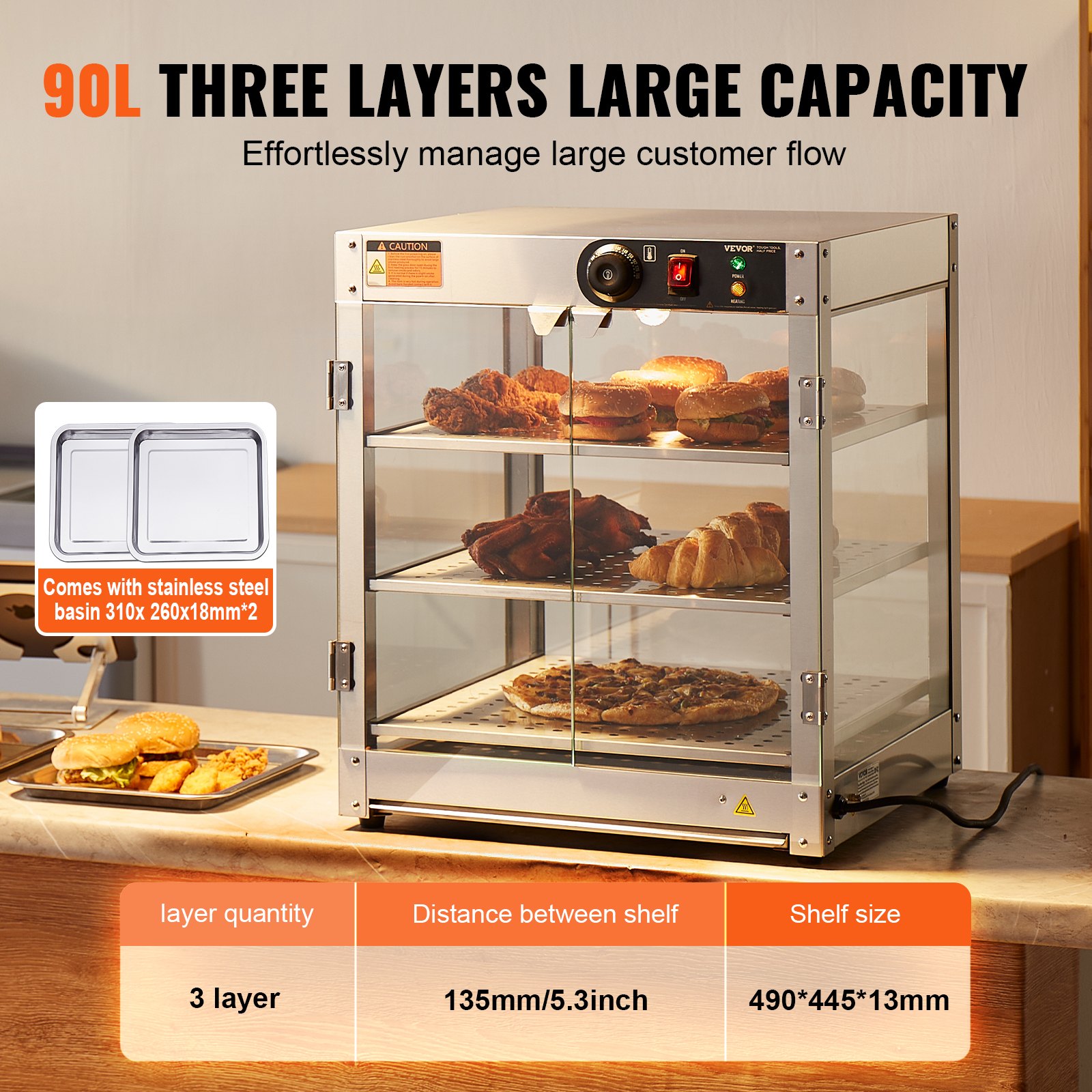 3-Tier Commercial Food Warmer Display Countertop Pizza Cabinet With Light — foto 5