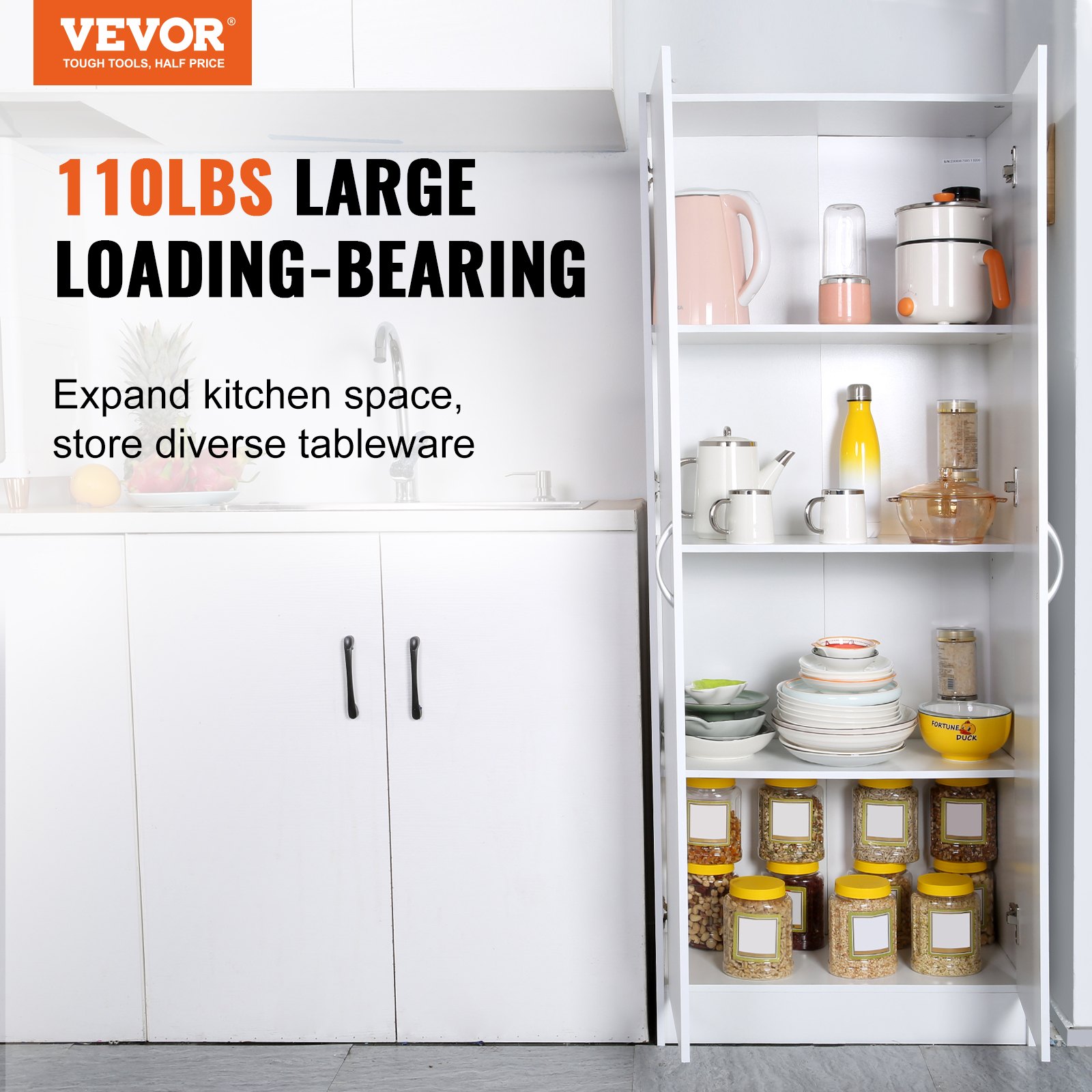 Kitchen Pantry Cabinet 60' Tall Food Pantry Storage Cabinet 110LB Loading image 2