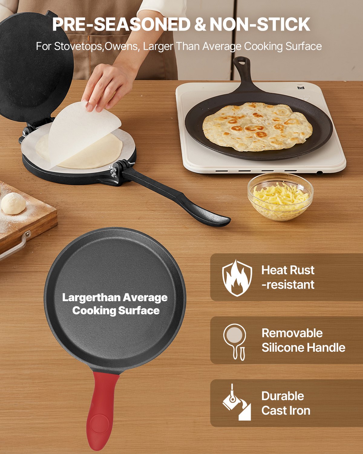 8 Inch Tortilla Press Chapati Maker Roti Dough Maker Heavy Duty Cast Iron - 5