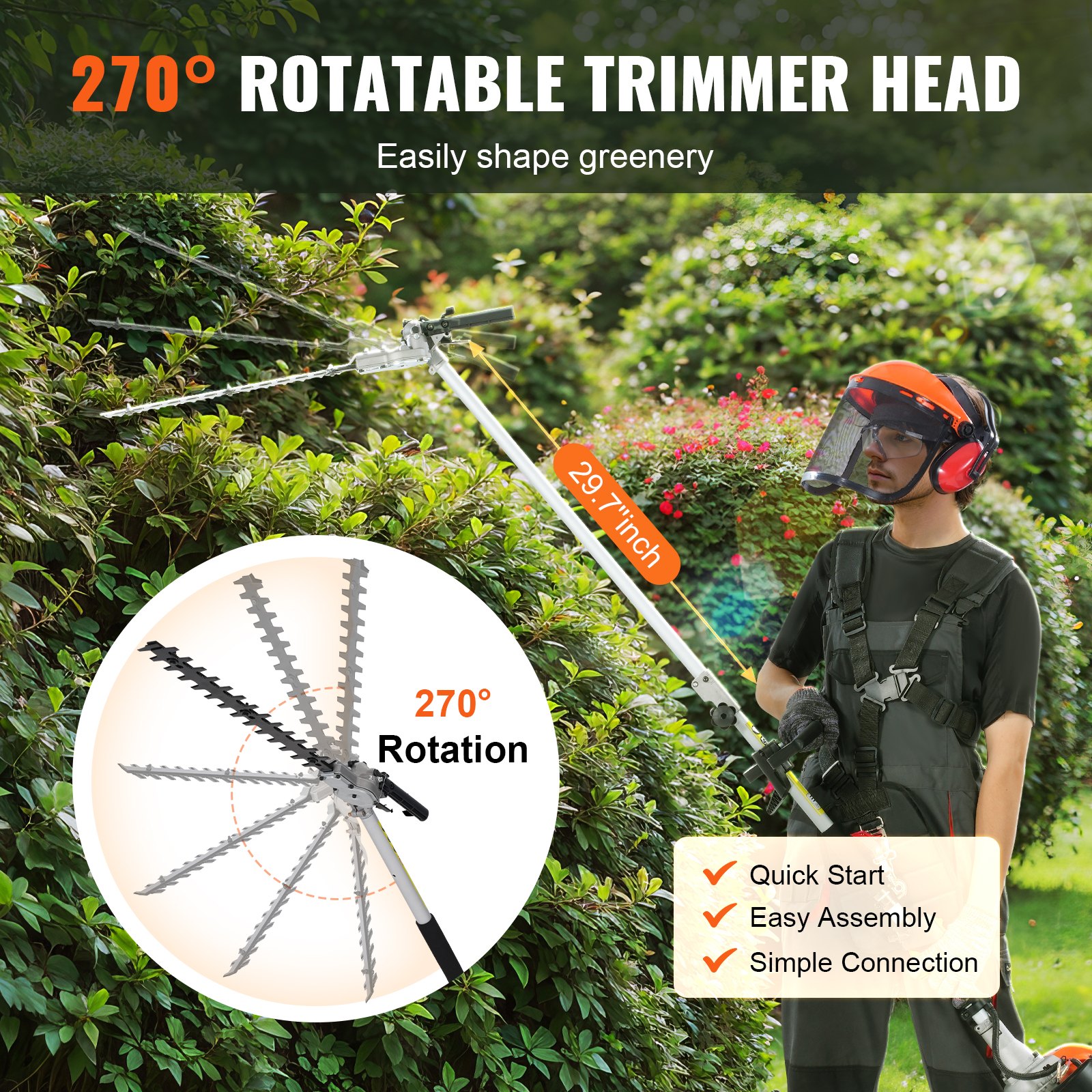 15.7-inch 26CC 2 Cycle Gas Hedge Trimmer, Gas Powered Pole Hedge Trimmer With Dual Sided Dual Action… image 3