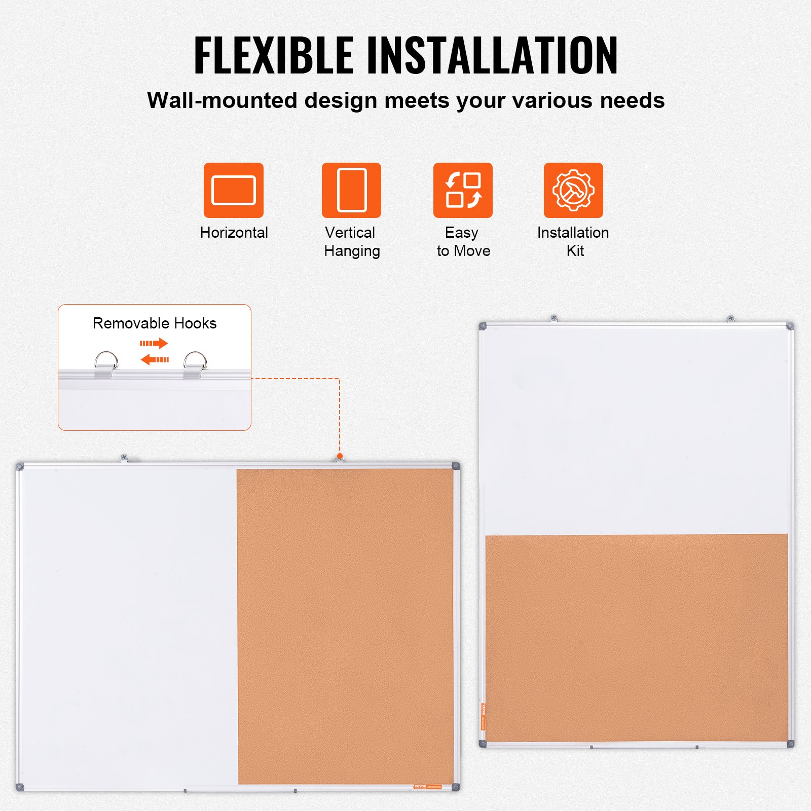 48'x 36' Whiteboard & Cork Board Combo With Aluminum Frame – 2-in-1 Magnetic Dry Erase Bulletin Board For Wall Mount – Ideal For School, Home, Office_voghion.com