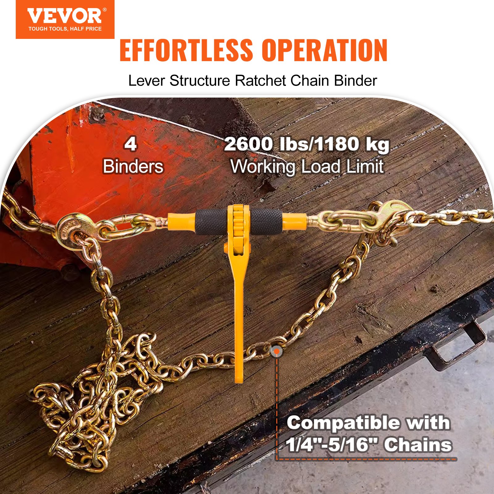 Chain Binder Ratchet Load Binder 1/4'-5/16' 2600 Lbs For Tie Down 4 Pack image 2