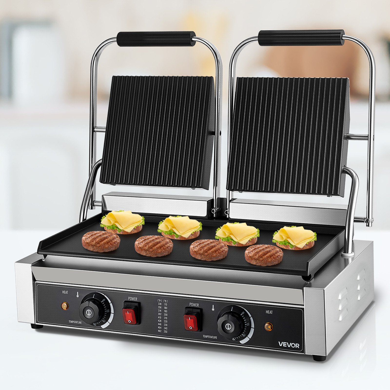 19x9in Commercial Electric Panini Press Grill Sandwich Maker Griddle