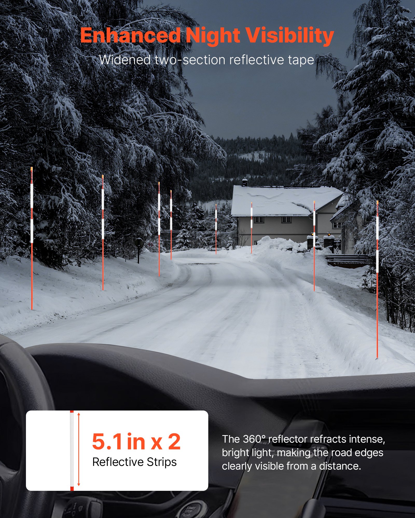 200Pcs Reflective Driveway Markers 1/4' Dia 48 In Snow Stakes Reflectors Orange image 3