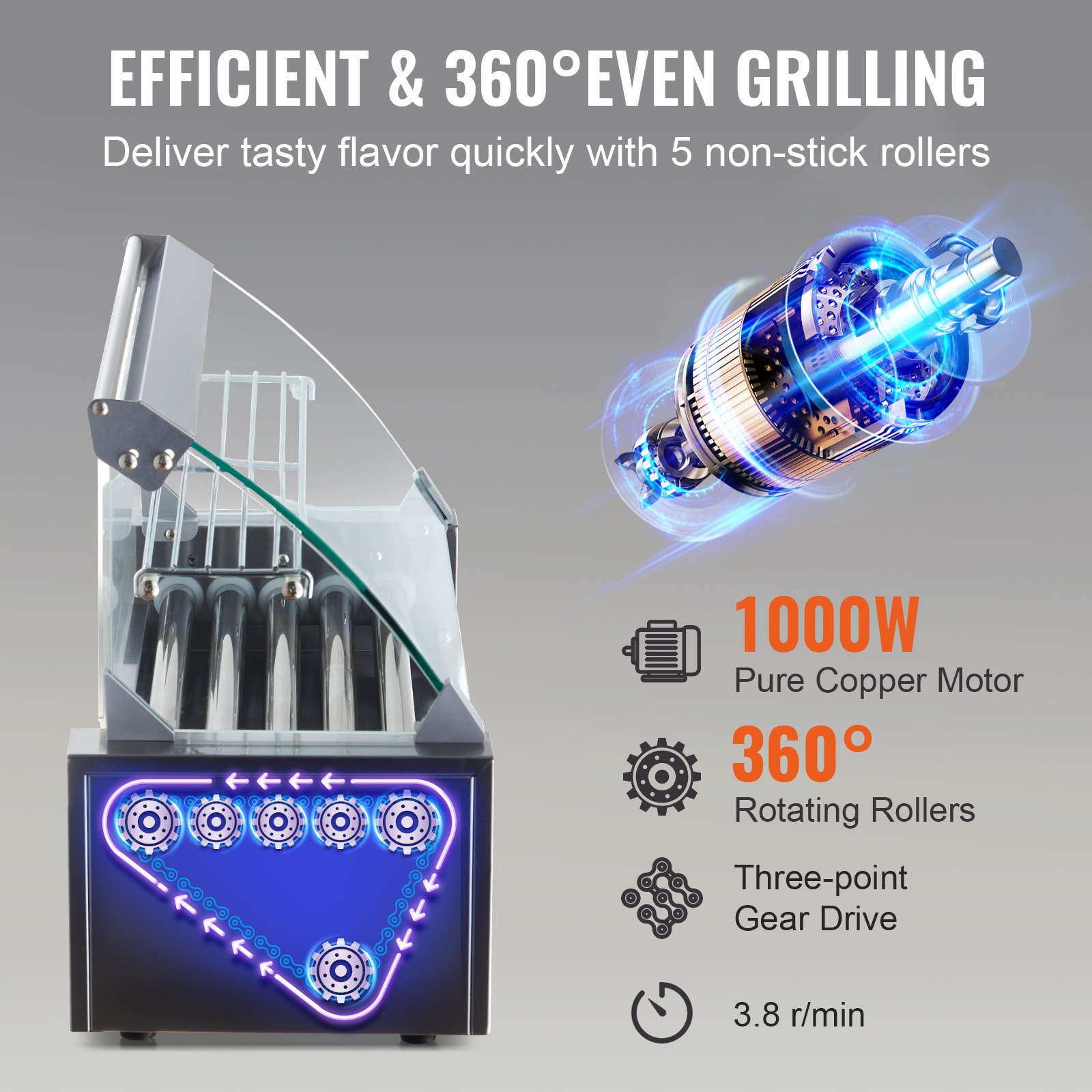 Hot Dog Roller 5 Rollers 12 Hot Dogs Capacity, 750W Stainless Sausage Grill Cooker Machine With Dual Temp Control… - 5