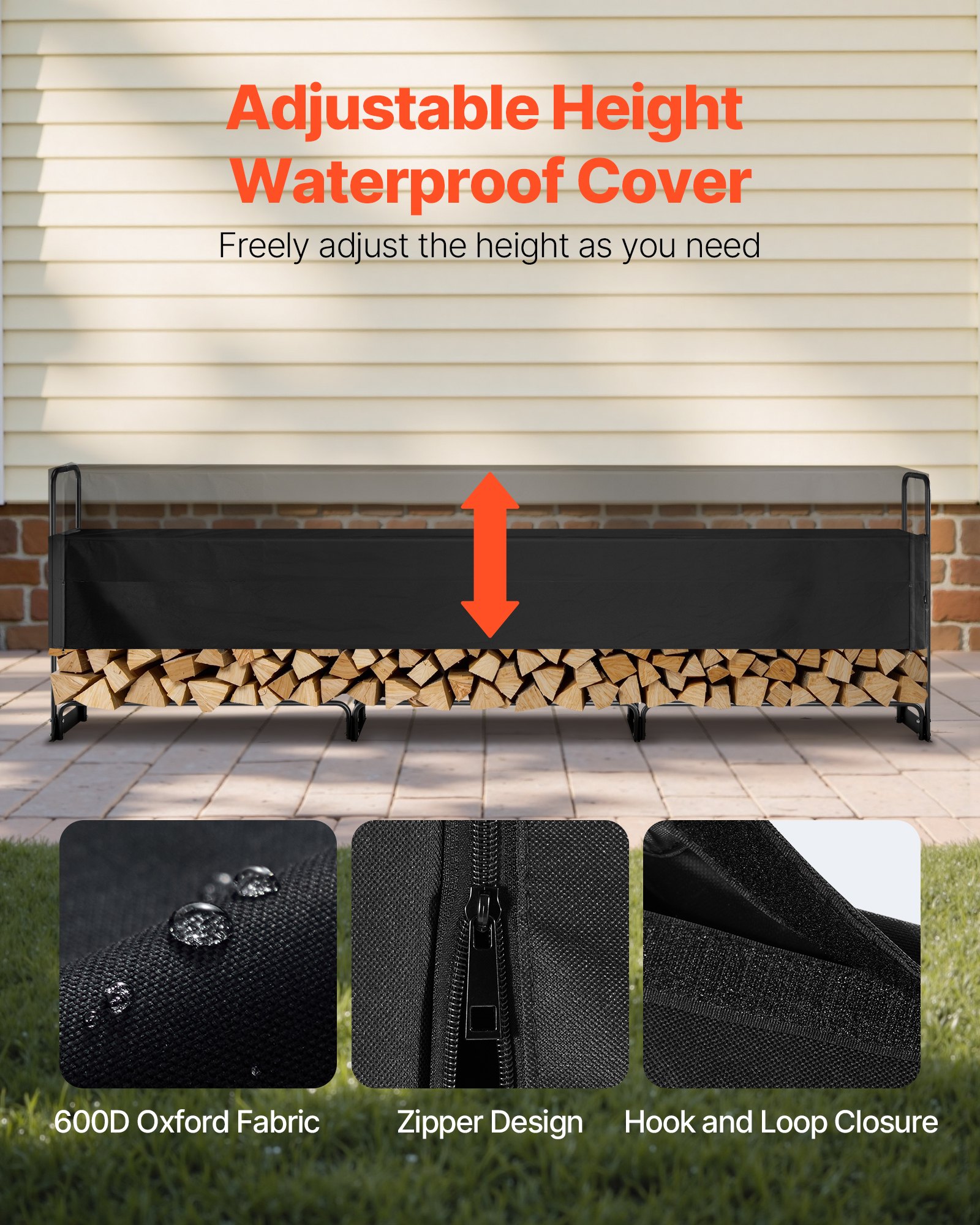 12.7FT Outdoor Firewood Rack With Cover, ,Heavy Duty Firewood Holder & 600D Oxford Waterproof Cover For Fireplace,… - 4