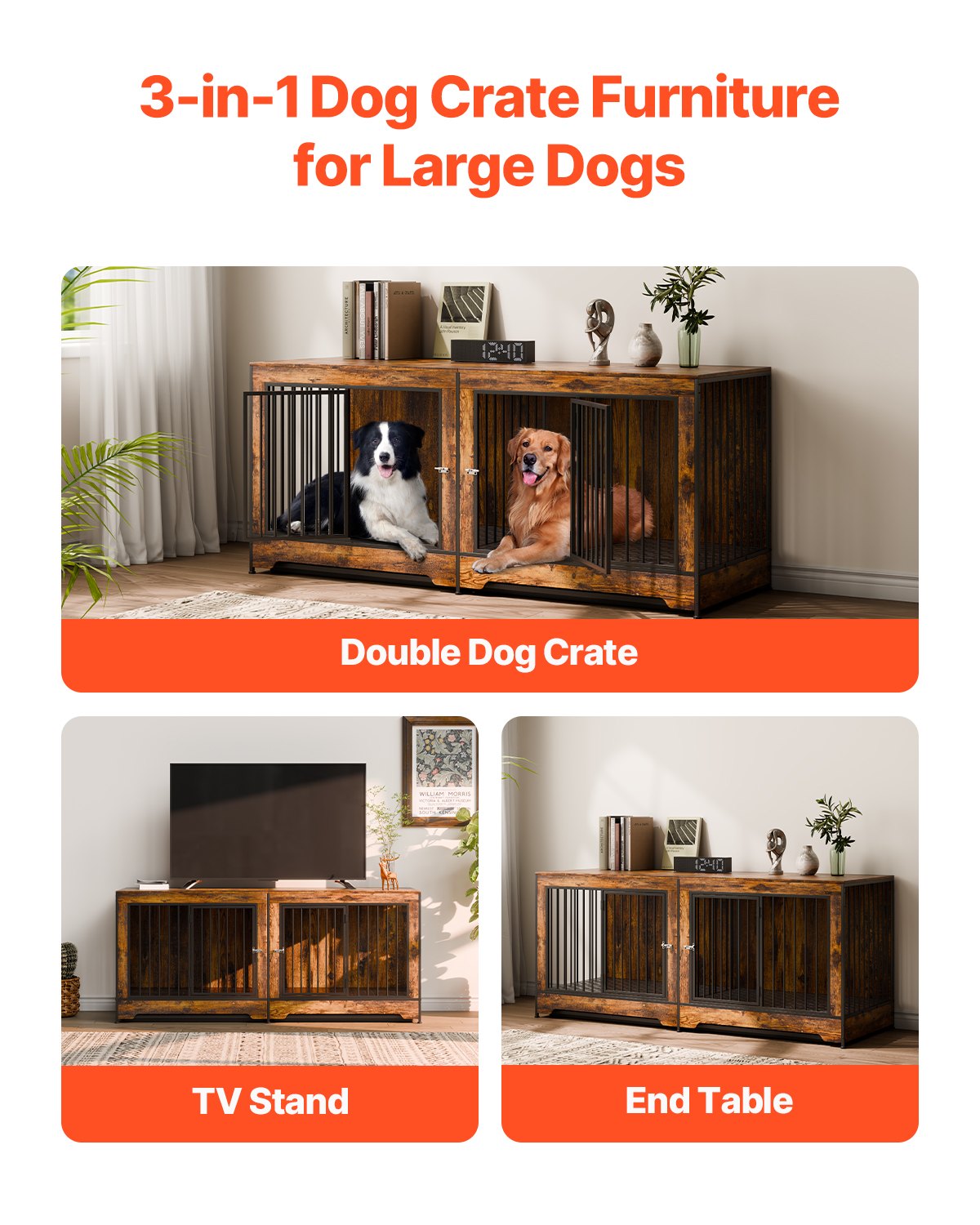 Dog Crate Furniture 75 in Indoor Wooden Dog Kennel with Divider — photo 4