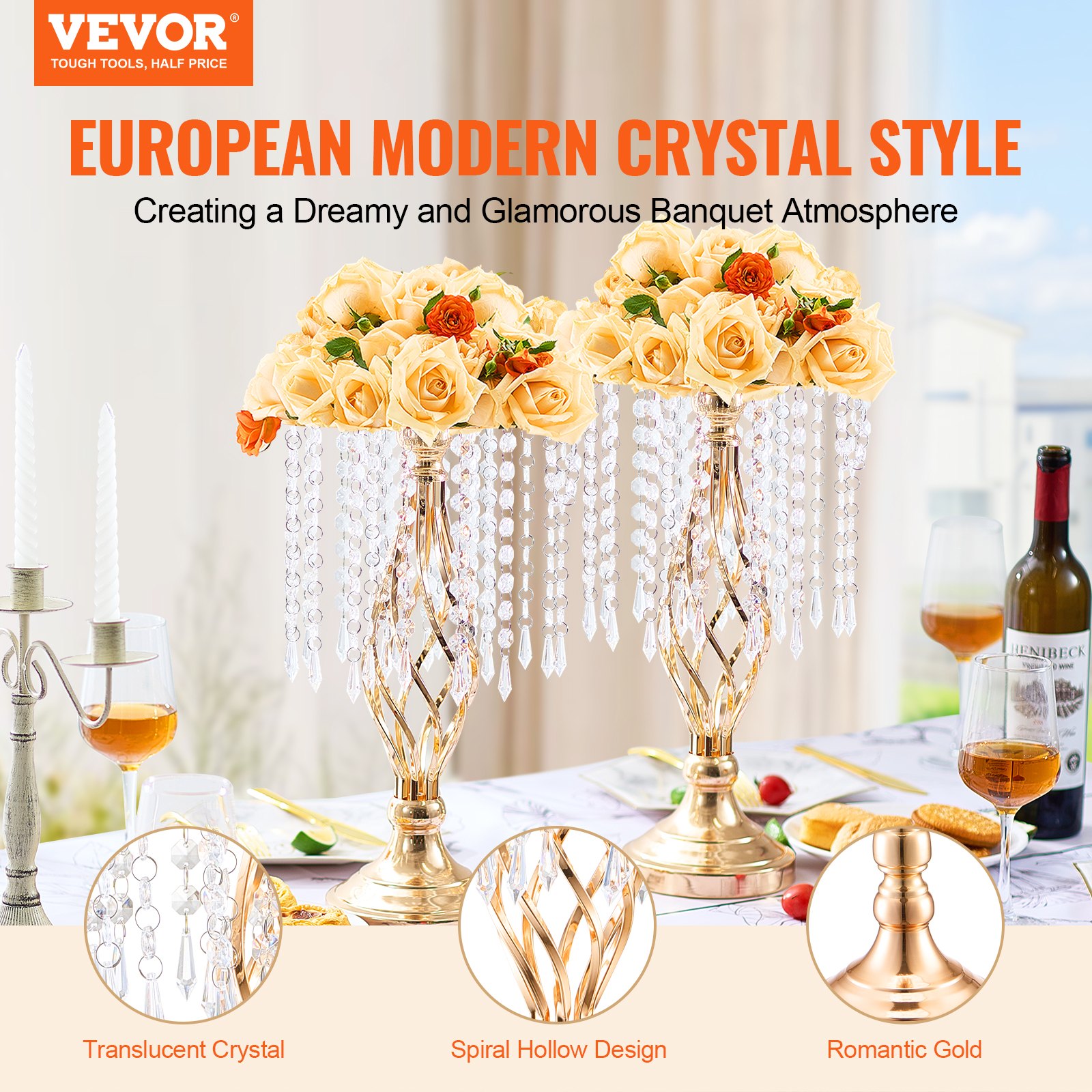20PCS 43cm/16.9” Tall Crystal Wedding Flower Stand Vase For Party Decor