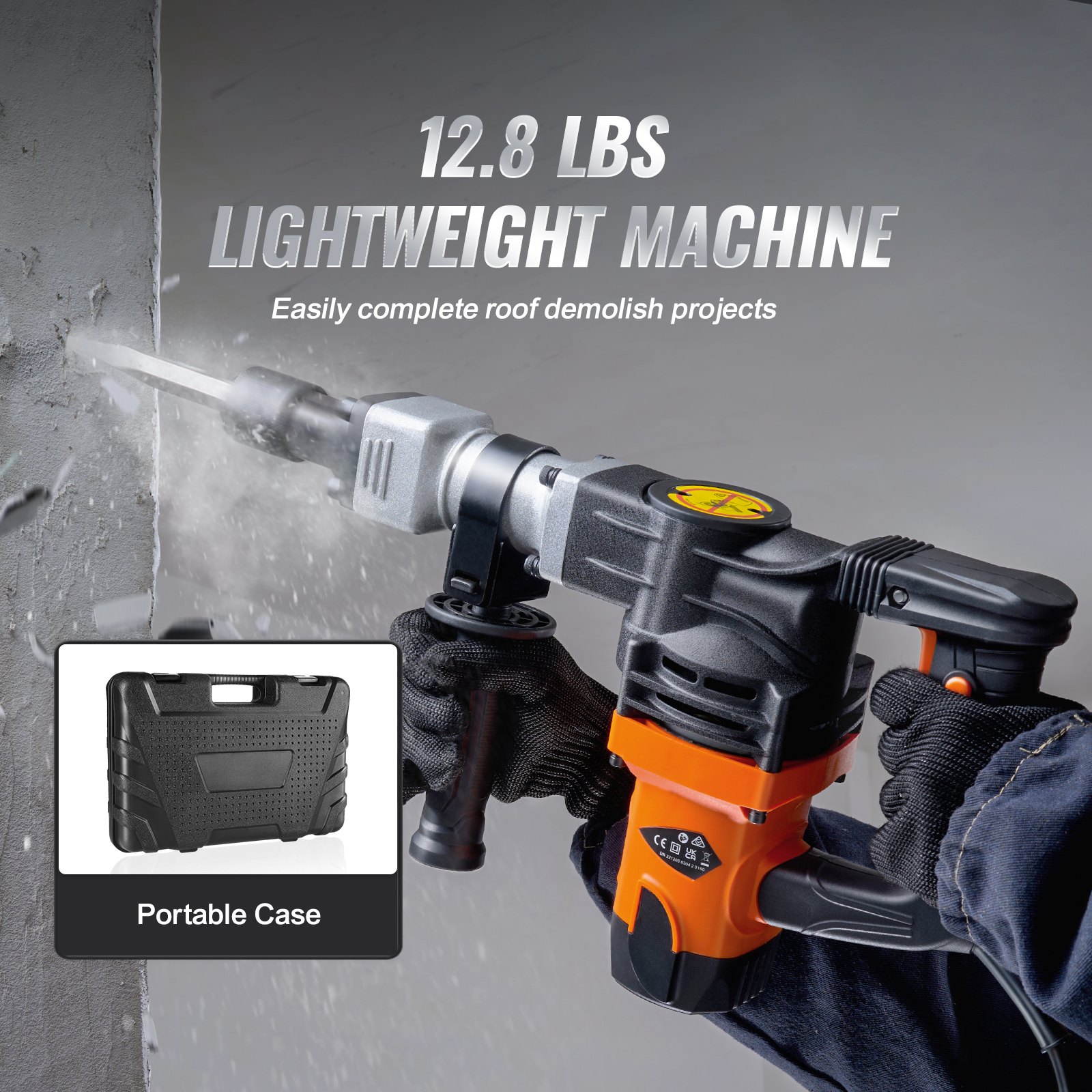 Demolition Jack Hammer Concrete Breaker 1400W Electric Hammer 2 Chisel Bit image 5