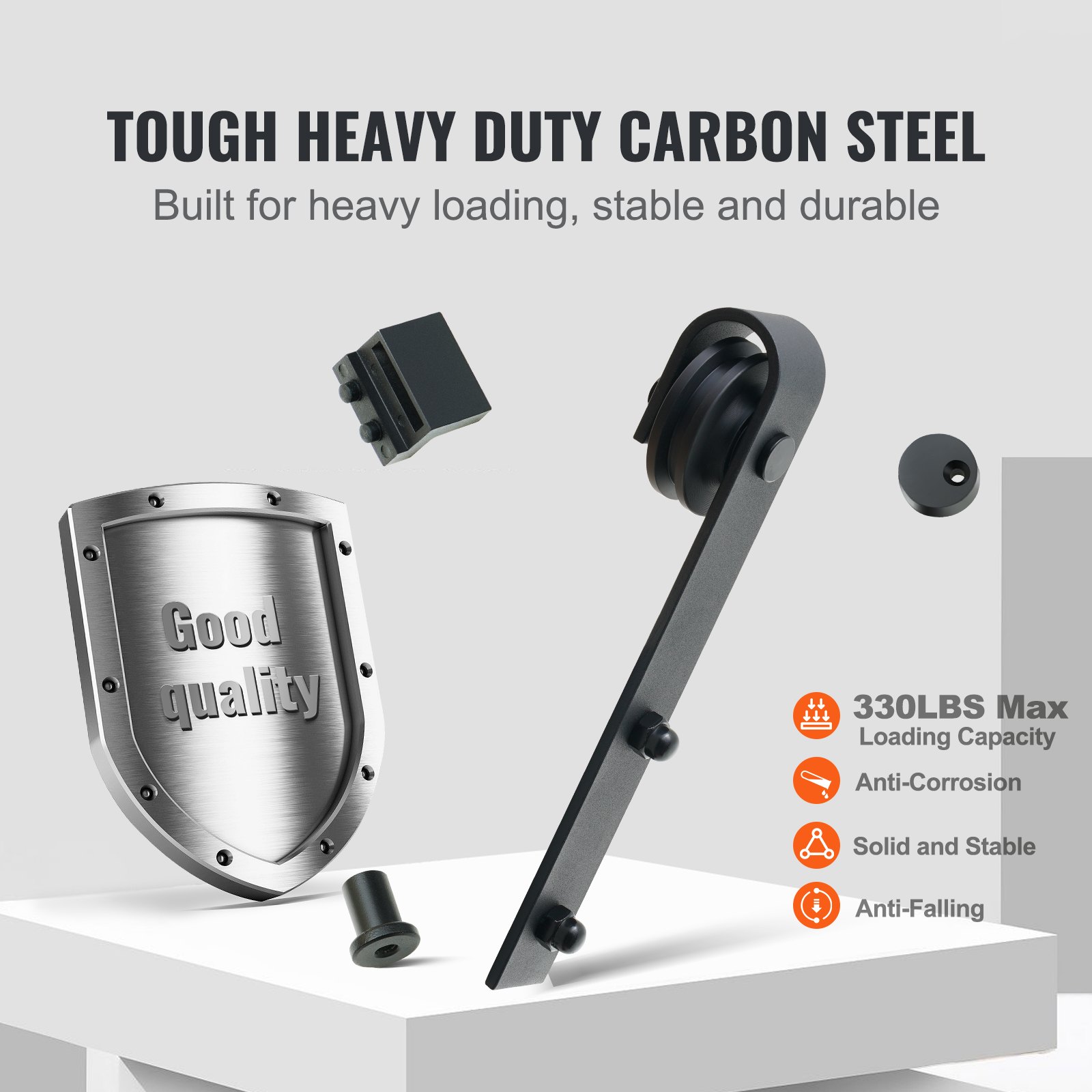 8FT Sliding Barn Door Hardware Kit, 330LBS Heavy Duty Barn Door Track Kit For Double Doors, Fit 3.7-4.3FT Total Wide And 1.3′-1.8′ Thick 2 Door Panel, With Smooth & Silent Pulley (J Shape)