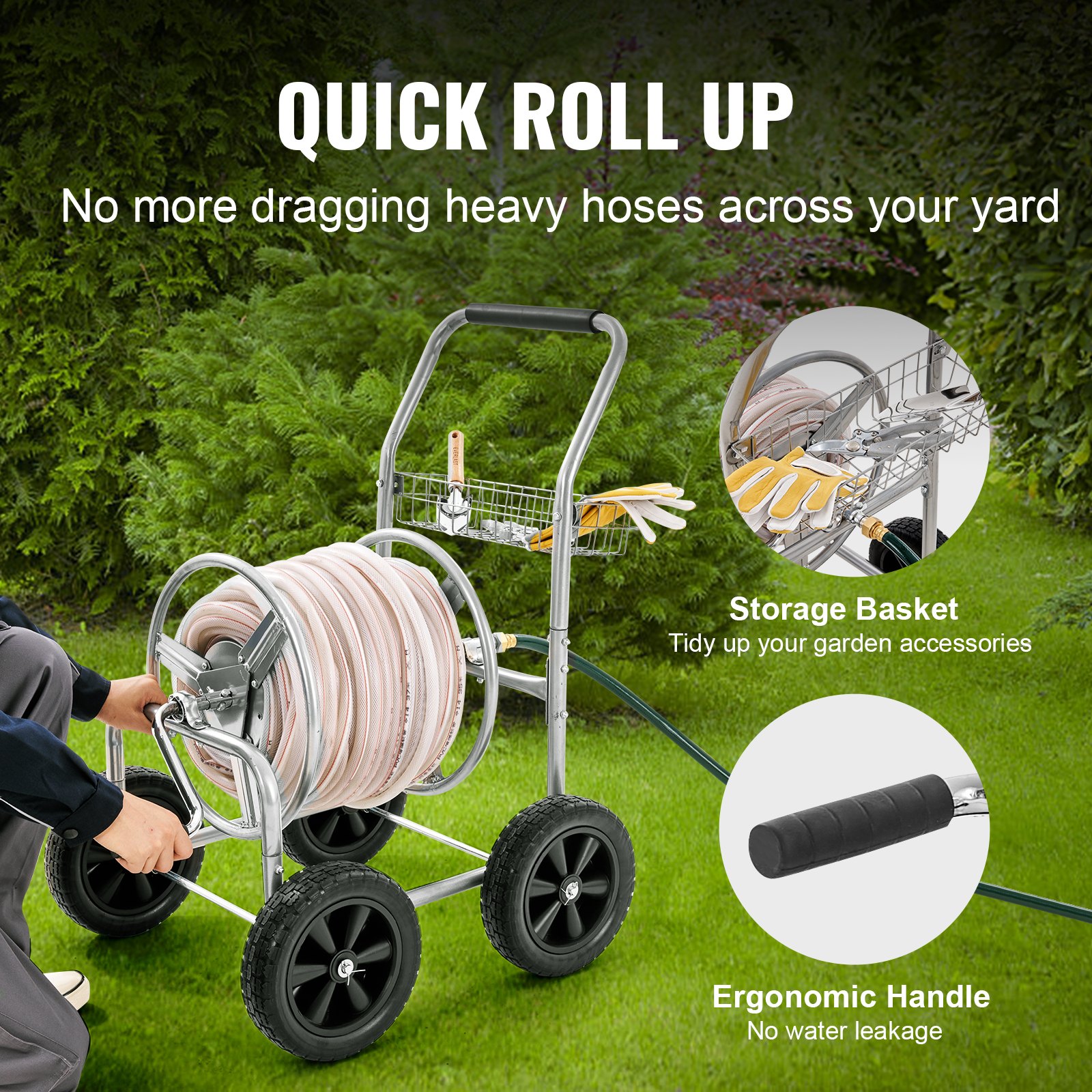 Hose Reel Cart, Hold Up To 250 Ft Of 5/8’’ Hose, Garden Water Hose Carts Mobile Tools With 4 Wheels… image 4