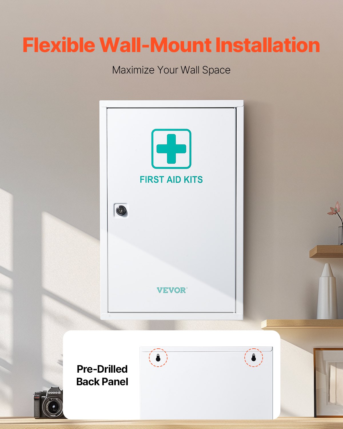 3-Shelf First Aid Cabinet Wall Mounted Medicine Cabinet Emergency Metal Med Box