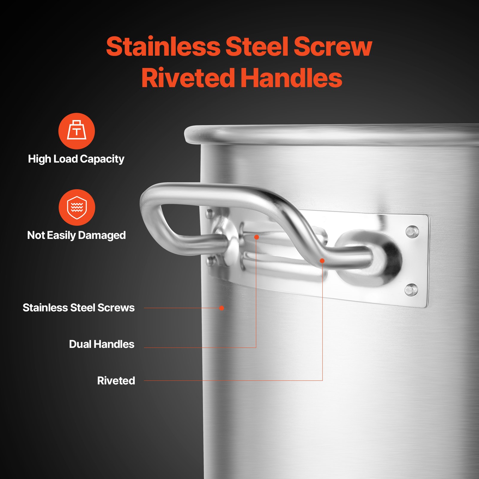Heavy duty riveted stainless steel stockpot handles