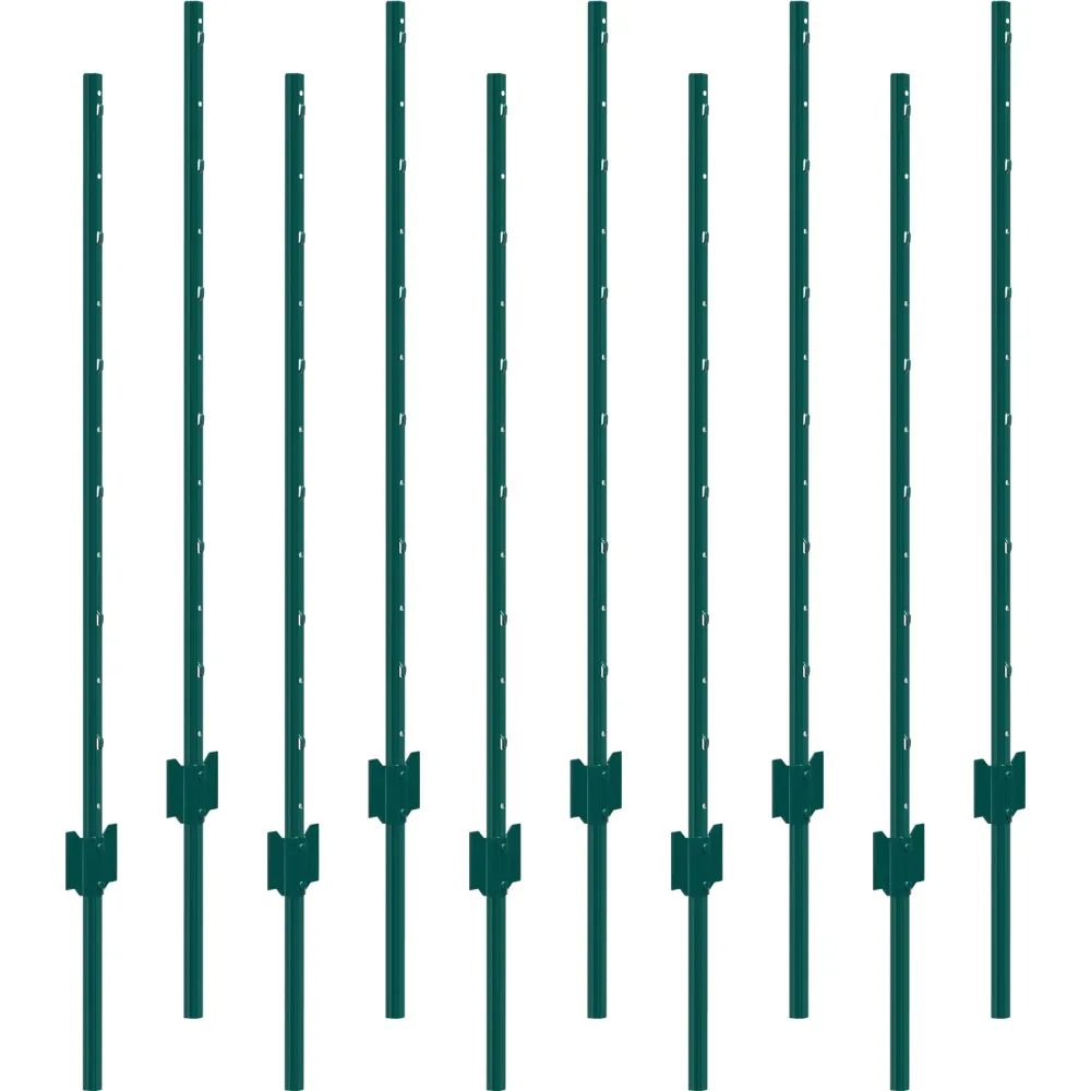 4 Feet Fence Post 10 Pack T-Post Heavy Duty Metal Fence Posts Green