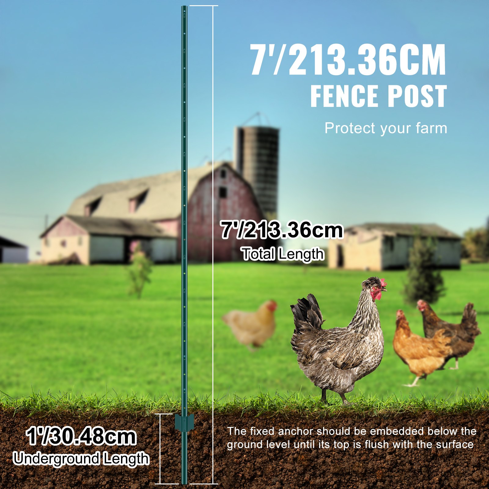 7 Feet Fence Post 10 Pack T-Post Heavy Duty Metal Fence Posts Green image 3