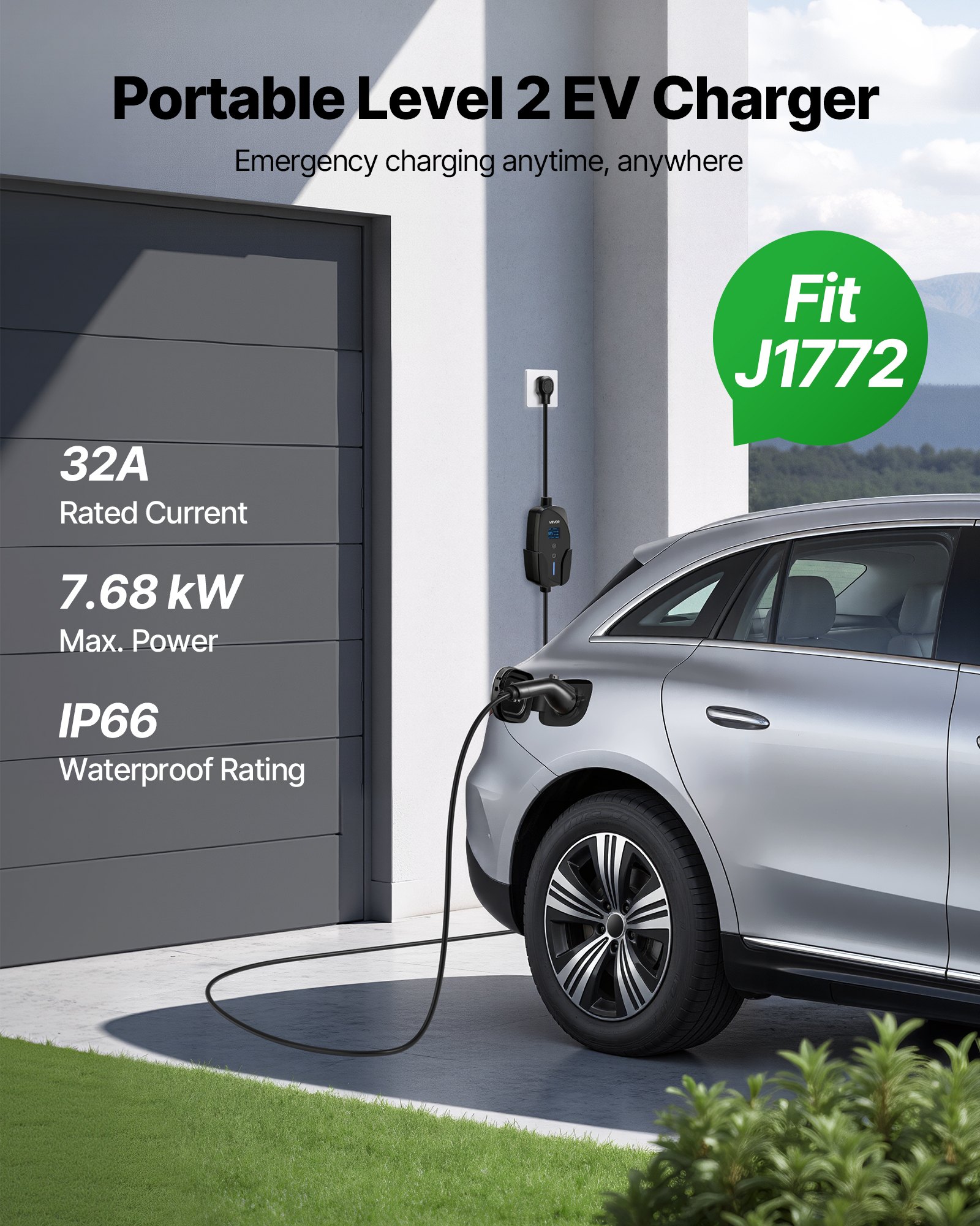 Level 2 EV Charger Portable Charger 32A 240V NEMA 14-50P With 25 Ft Cable