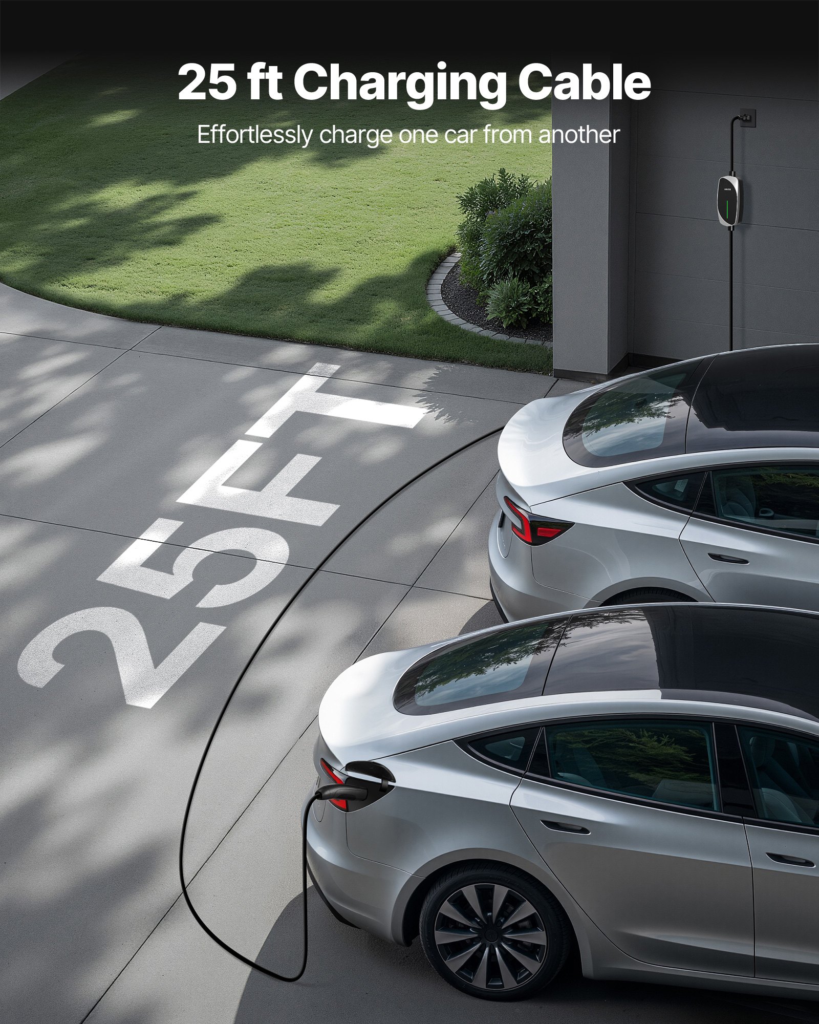 Level 1/2 Tesla Charger 16A Portable EV Charger 25 Ft Cable 120V-240V NEMA 6-20P