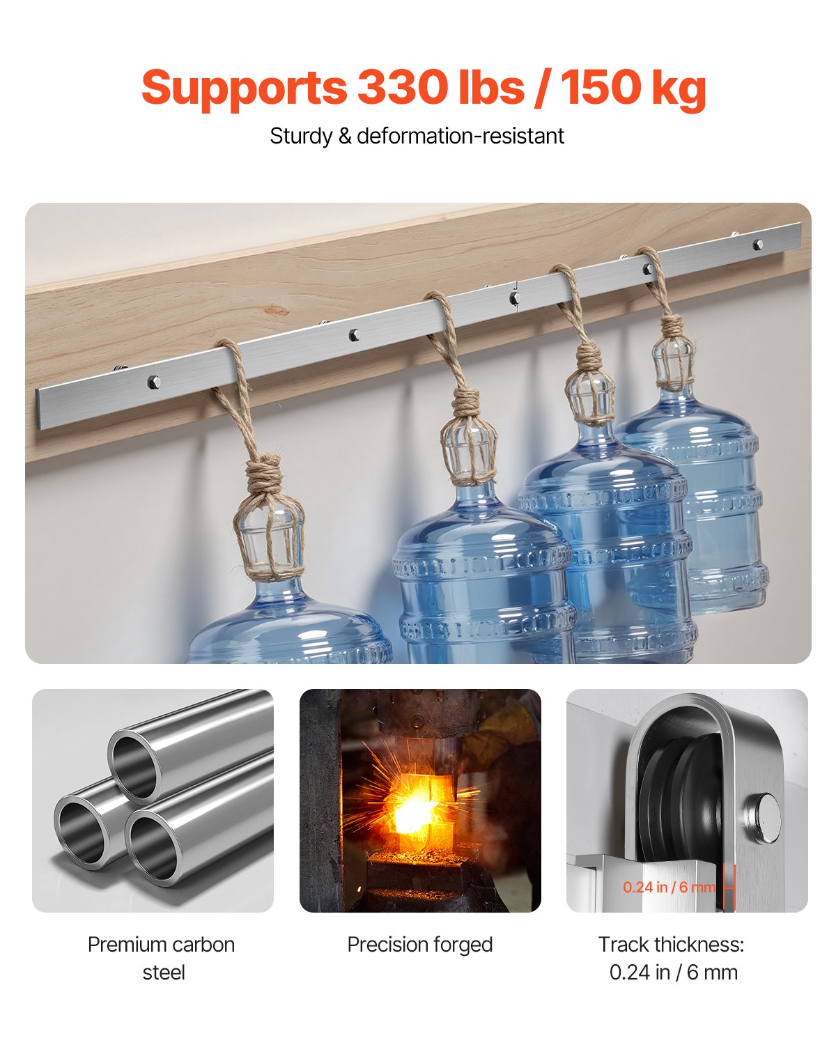 6FT Sliding Barn Door Hardware Kit For Single Sliding Barn Door Silver