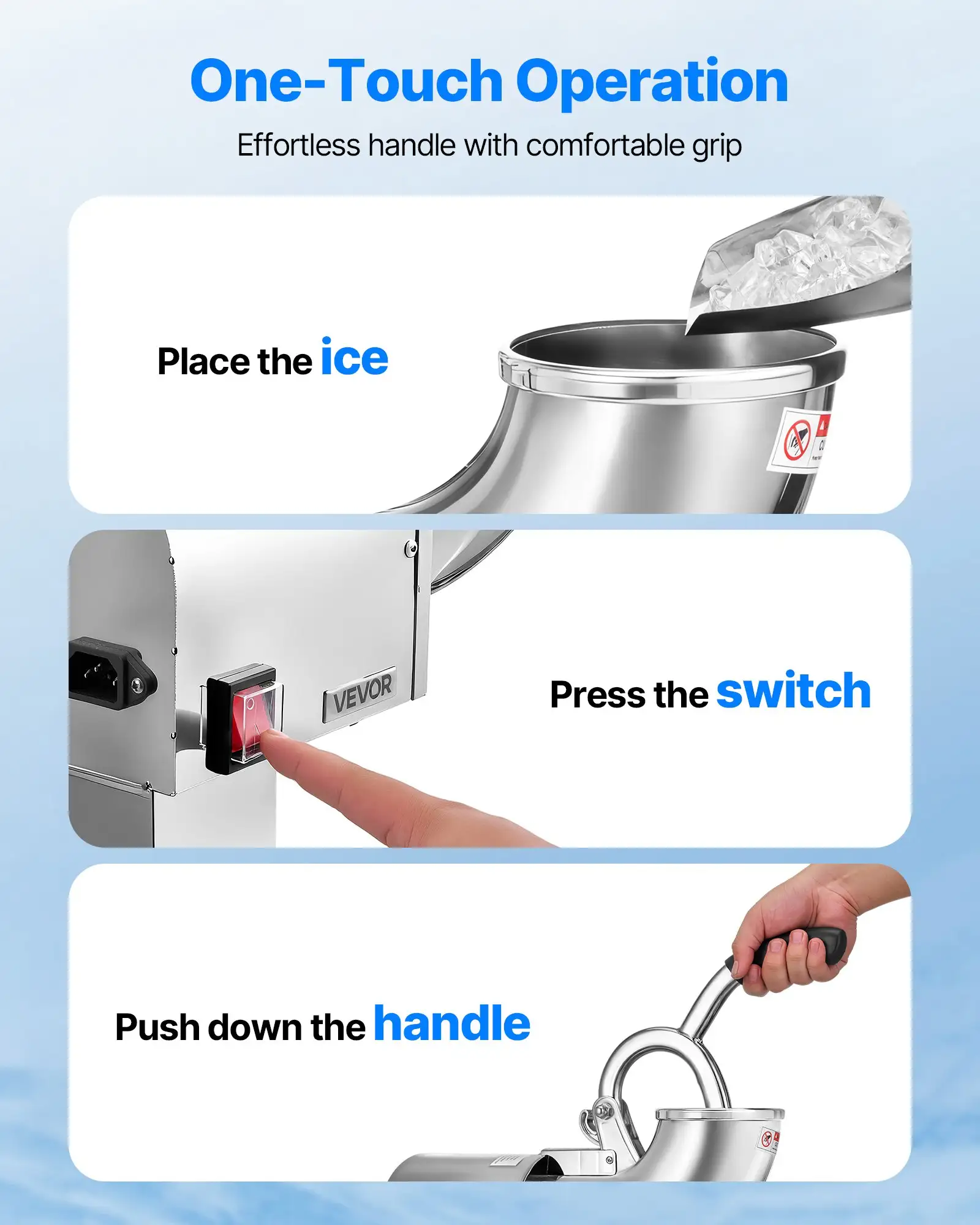 Commercial Ice Crusher 440LBS/H Electric Snow Cone Maker Shaved Ice Silver