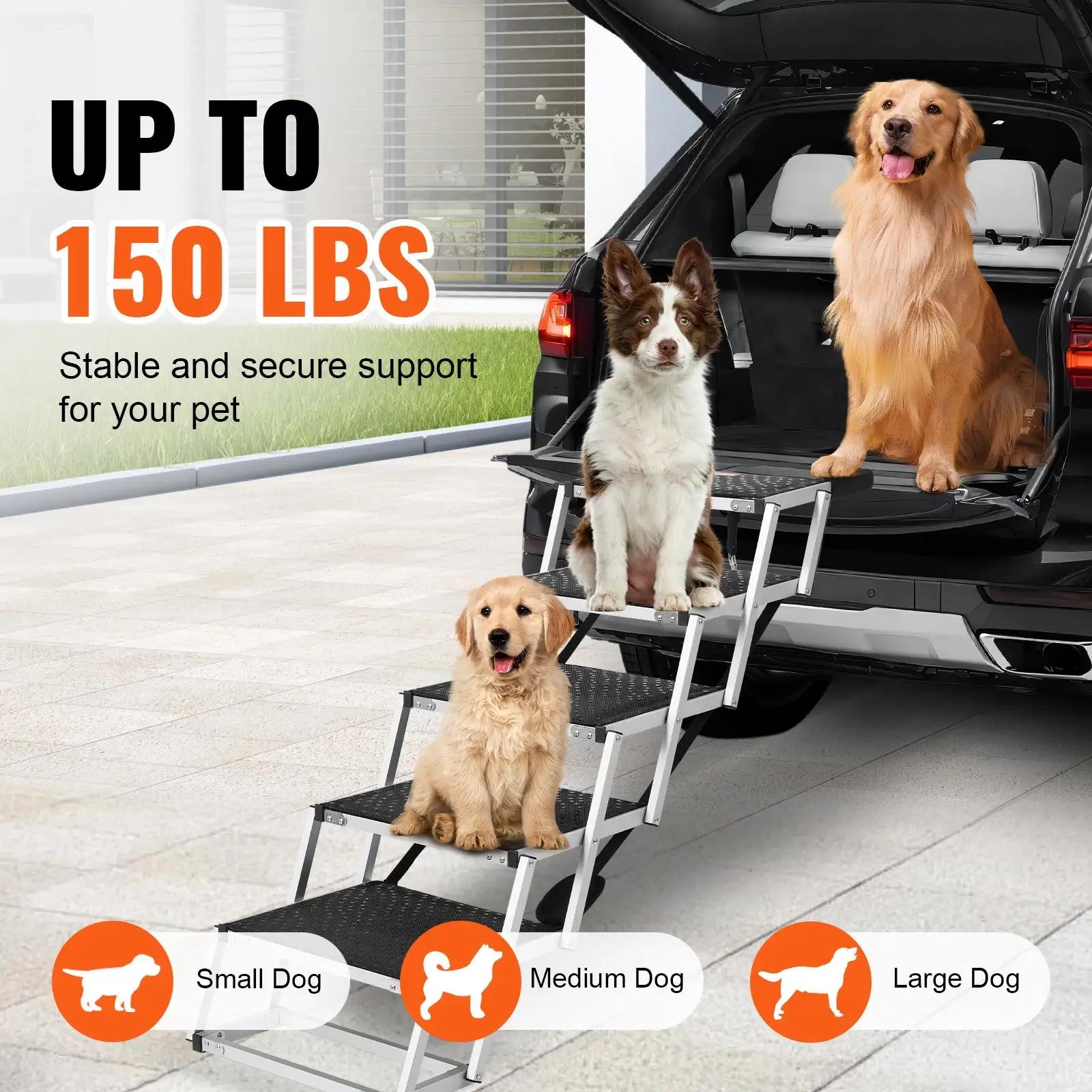 Dog Stair For Cars 5-step Folding Dog Steps Aluminum Loads Up To 150 Lbs