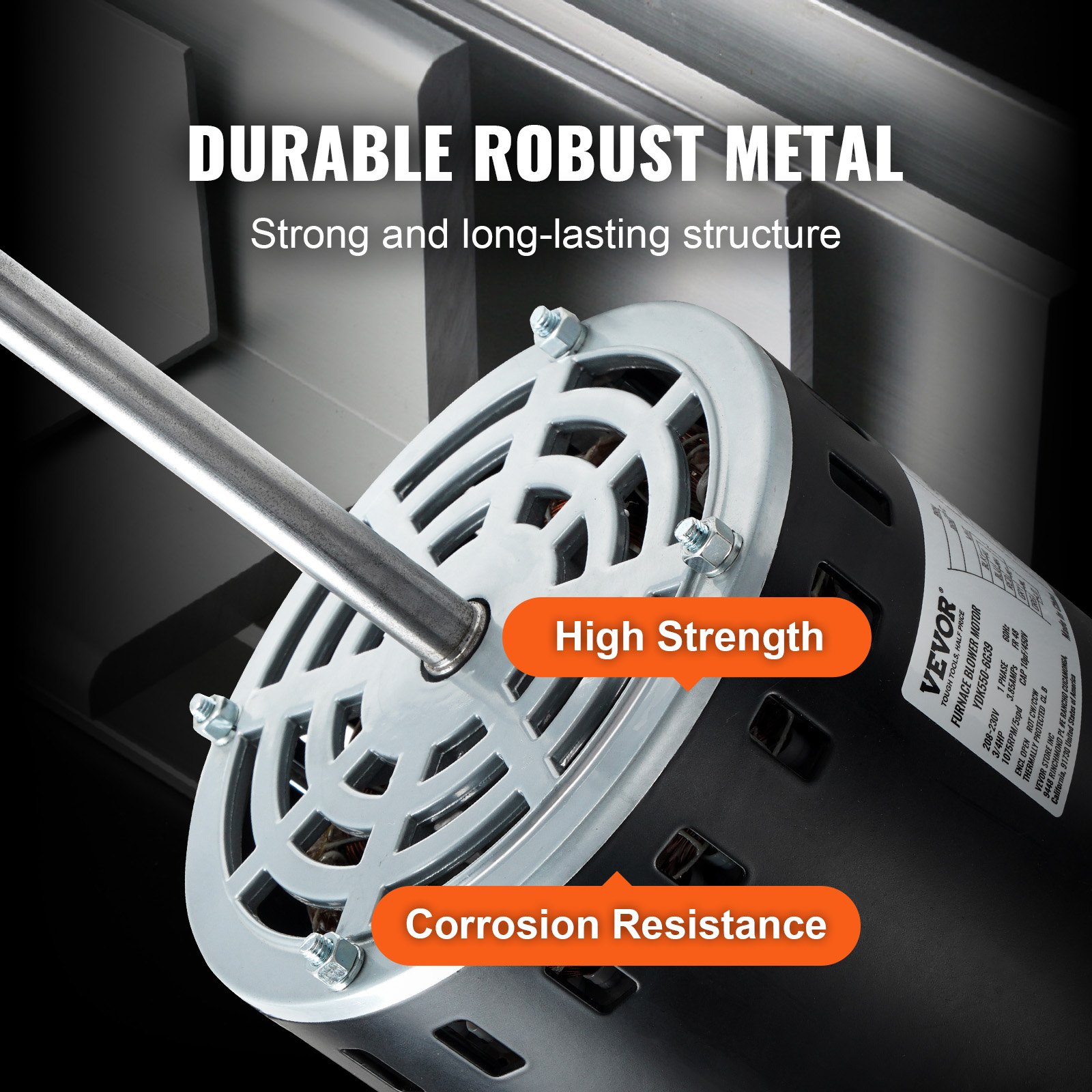 3/4HP Furnace Blower Motor, 208/230V 3.85Amps, 1075RPM 5 Speeds, CW/CCW Rotation, 48 Frame 4.8′ Shaft Length, 10μF/450V Capacitor + 11′ Hold Hoop