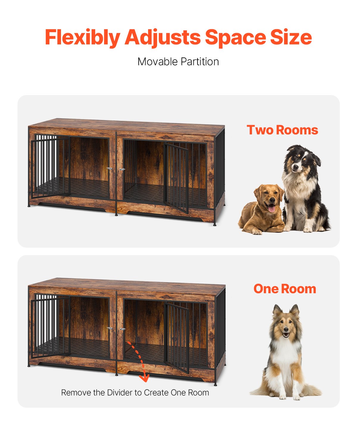 Dog Crate Furniture 75 in Indoor Wooden Dog Kennel with Divider — photo 3