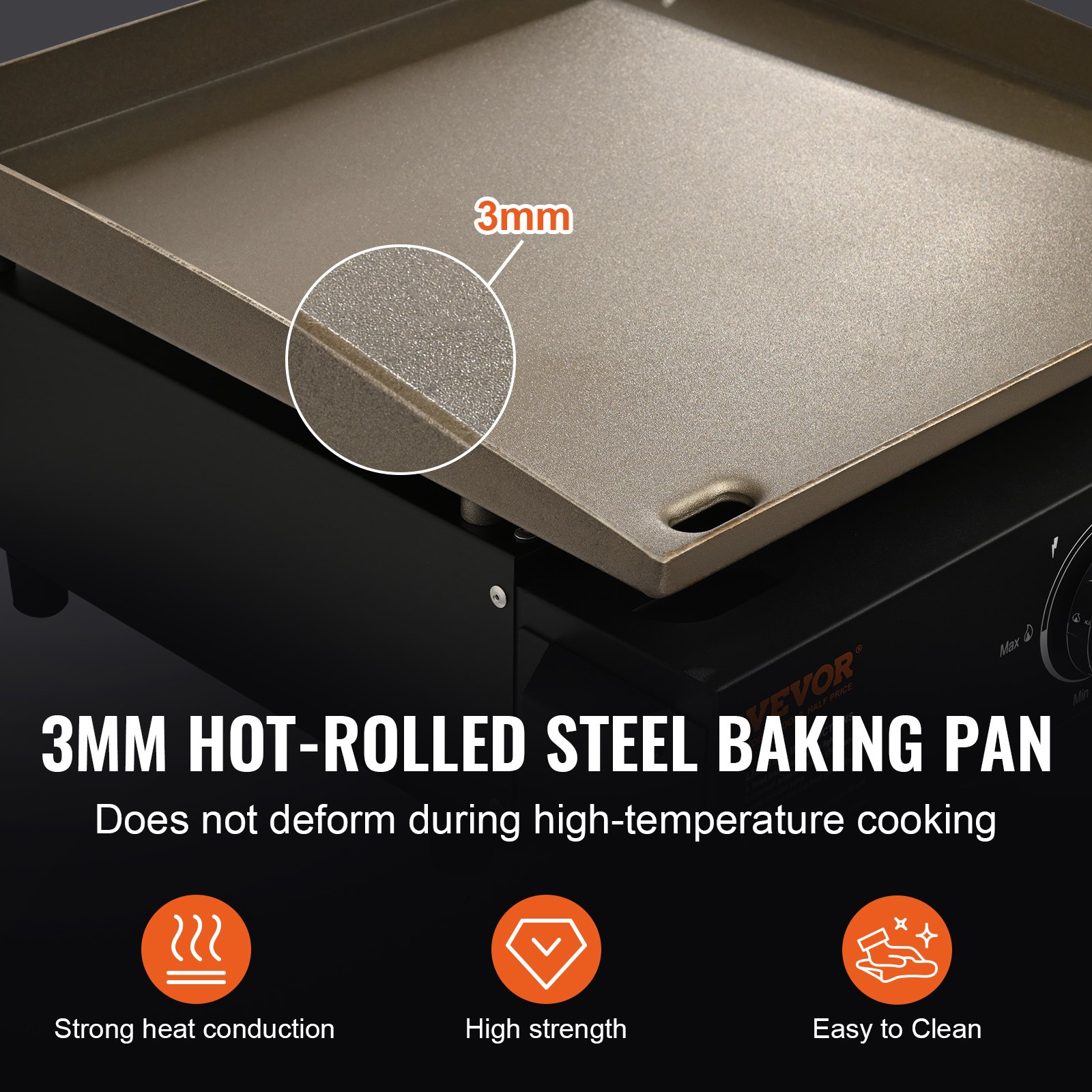 Commercial Griddle, 16.9' Heavy Duty Manual Flat Top Griddle, Countertop Gas Grill With Non-Stick Cooking Plate, Steel LPG Gas Griddle, 1-Burner Restaurant Portable Grill -  13,000 BTU — foto 5