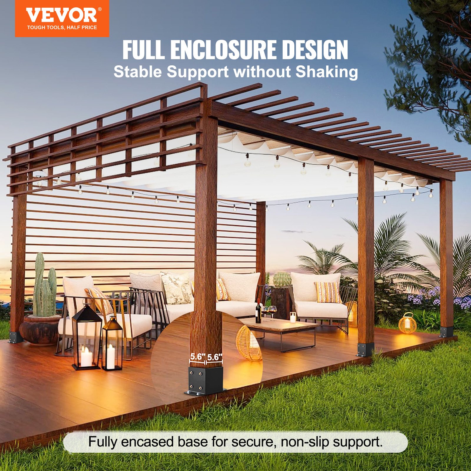 6×6 Post Base 4 Pcs, Inner Size 5.6’x5.6′ Post Base Brackets, Heavy Duty Powder-Coated Post Anchor Matte Black Wood Post Brackets For Pavilion Deck Railing Support Deck Base Plate